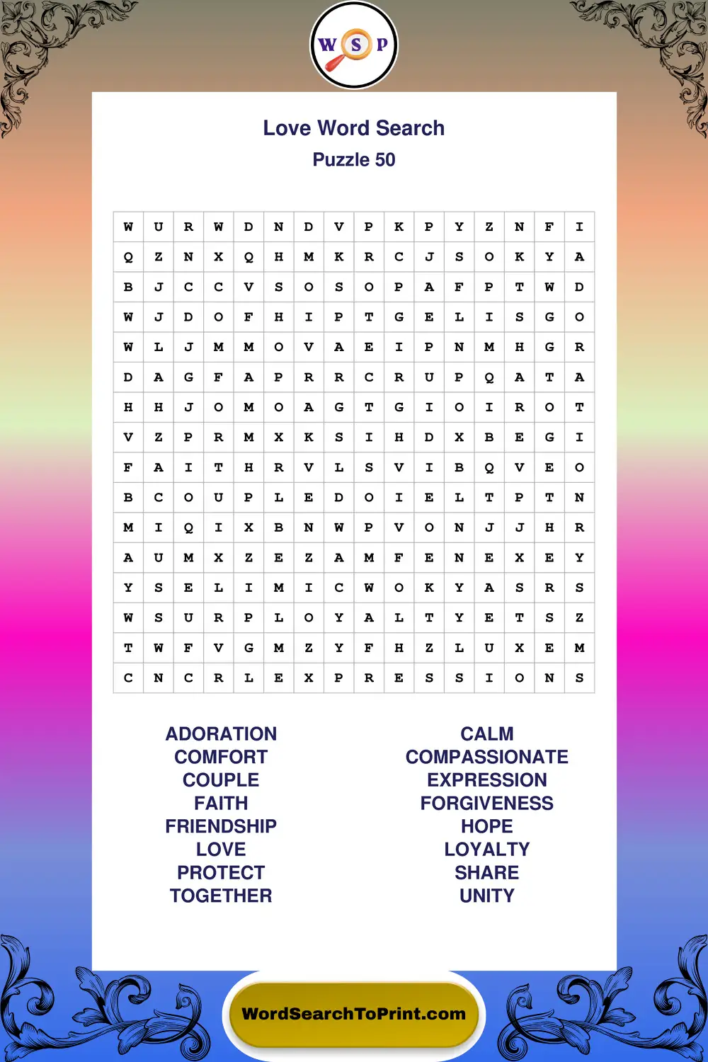 Love Word Search Puzzle 50