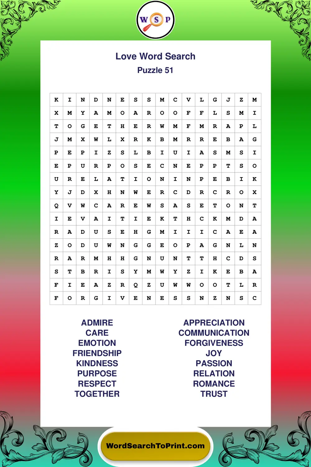 Love Word Search Puzzle 51