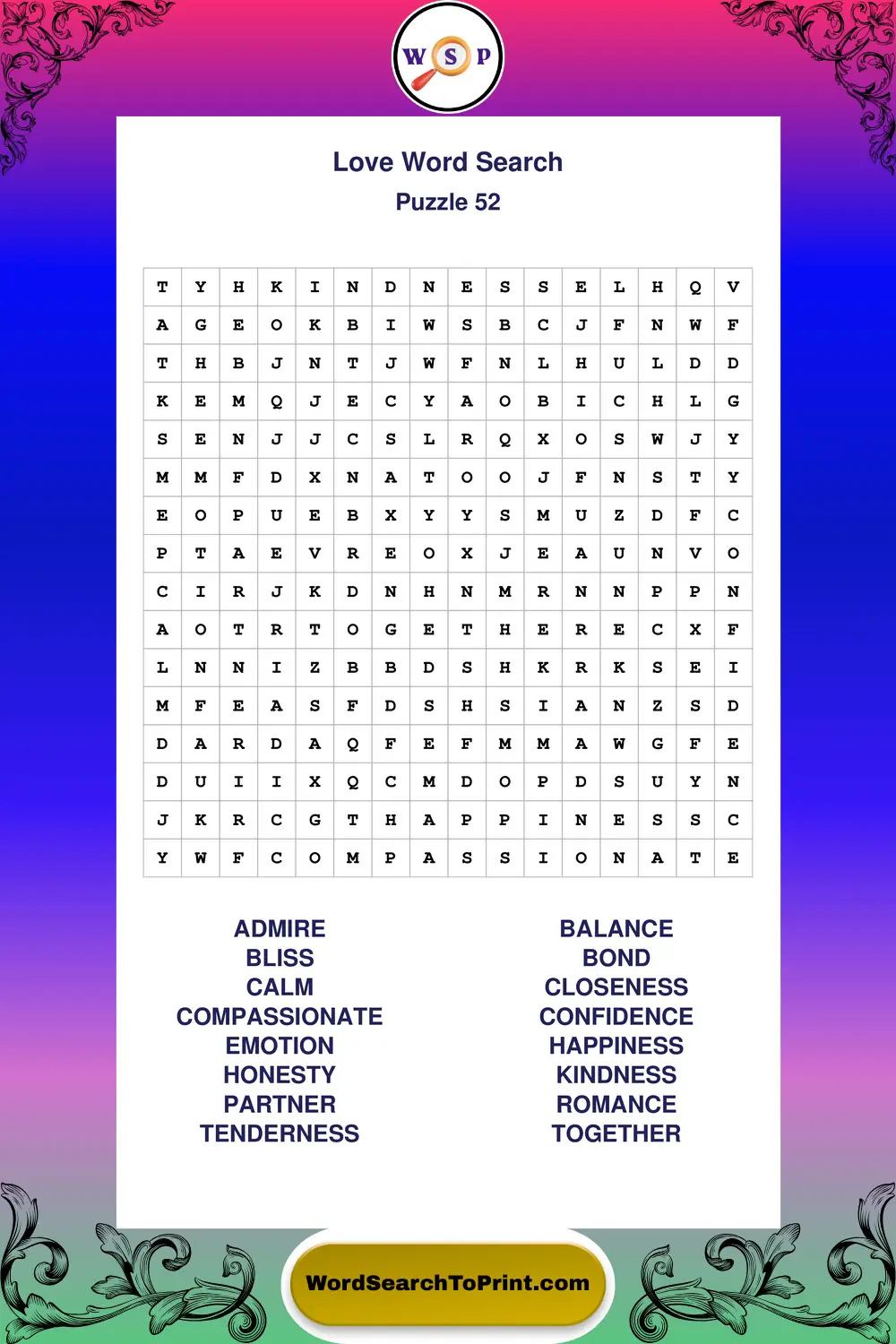 Love Word Search Puzzle 52