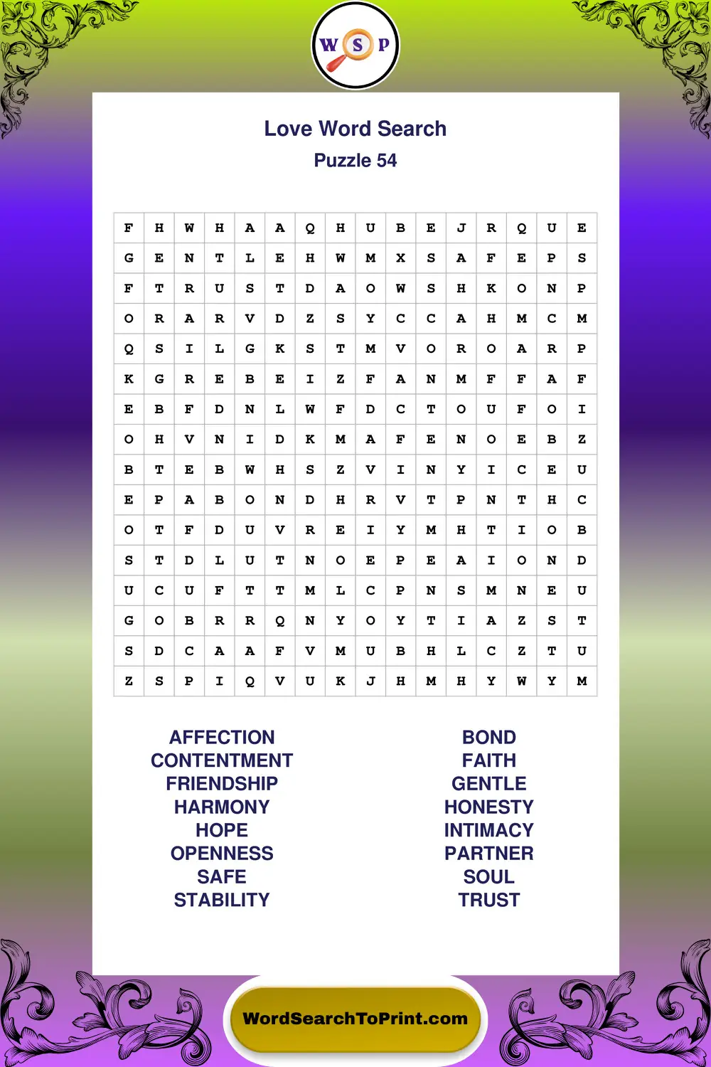 Love Word Search Puzzle 54
