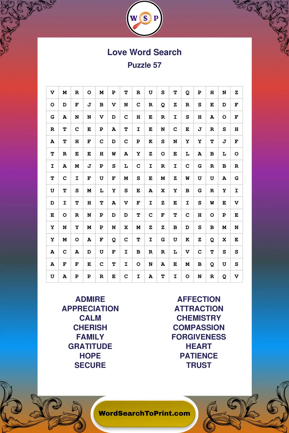 Love Word Search Puzzle 57