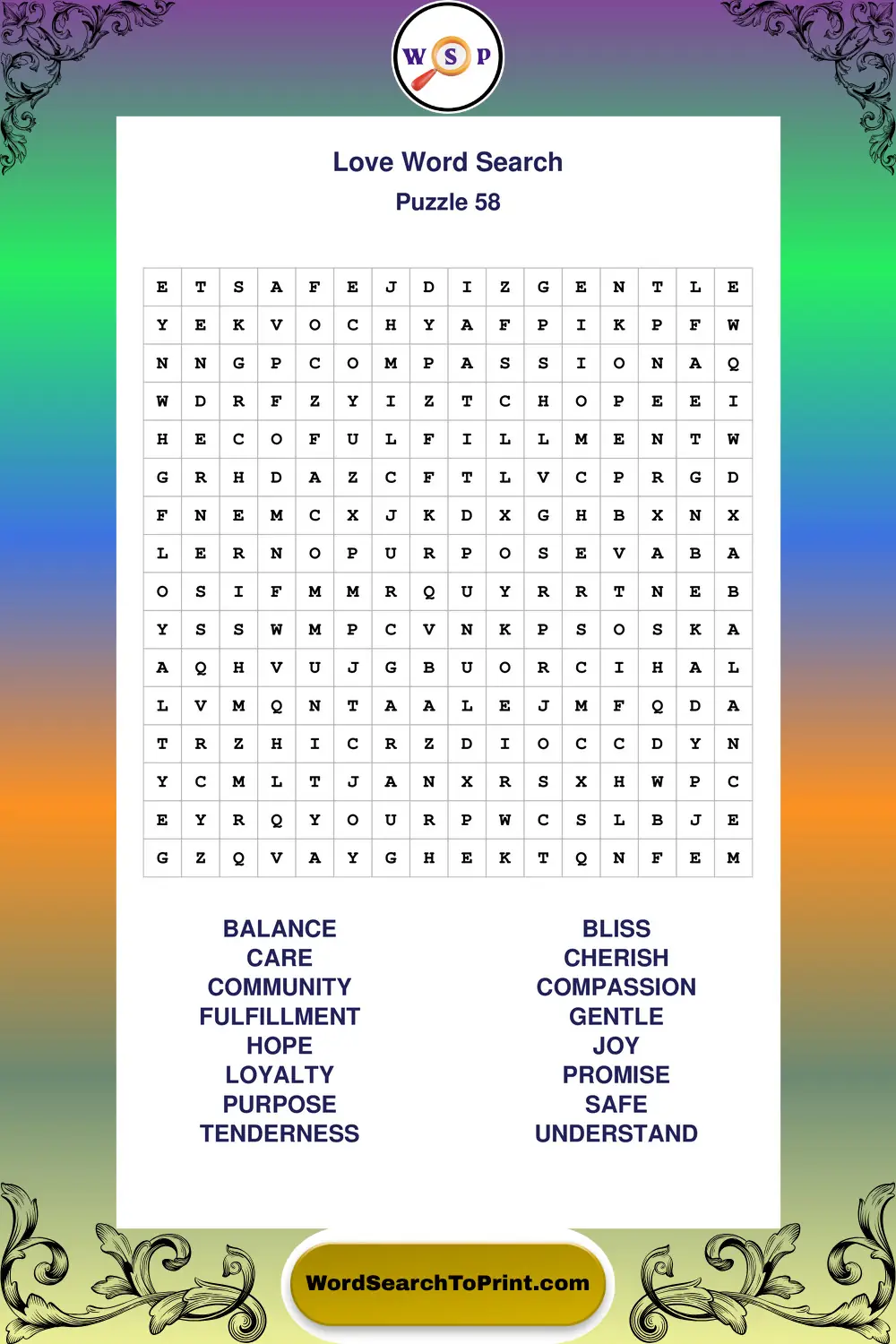 Love Word Search Puzzle 58