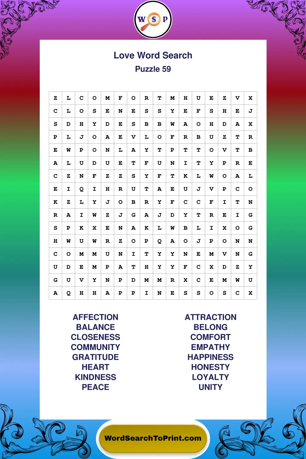 Love Word Search Puzzle 59