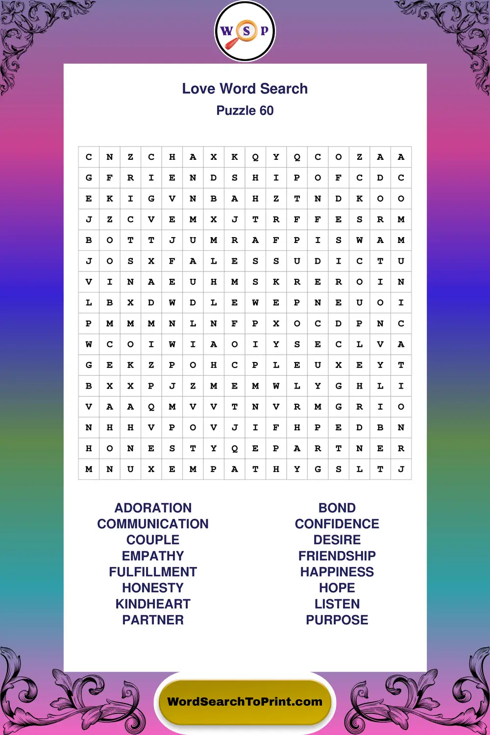 Love Word Search Puzzle 60