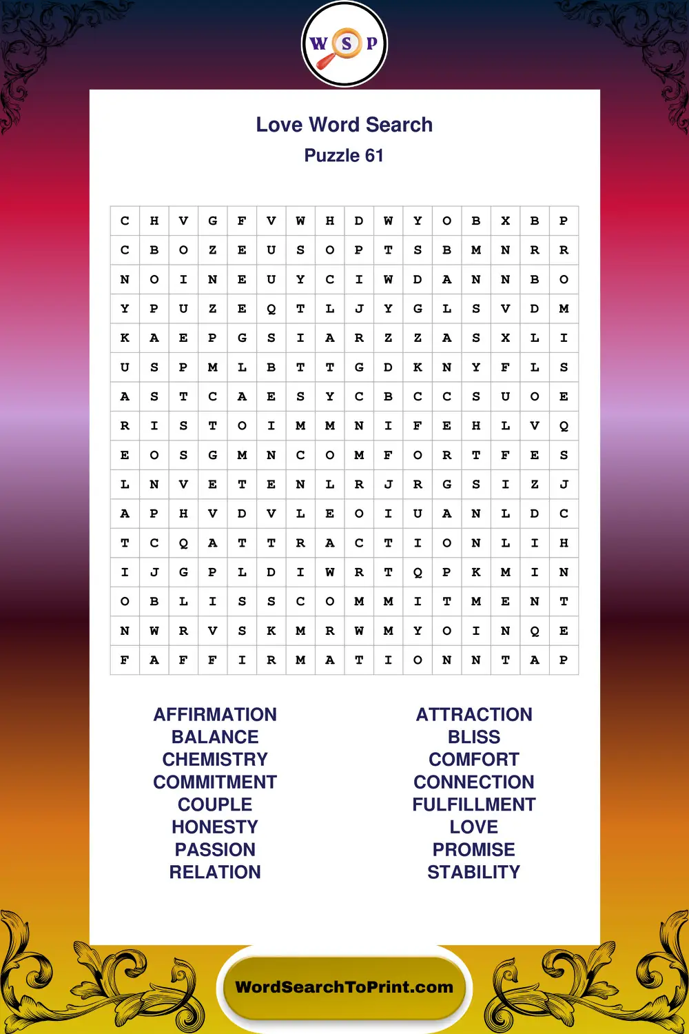 Love Word Search Puzzle 61