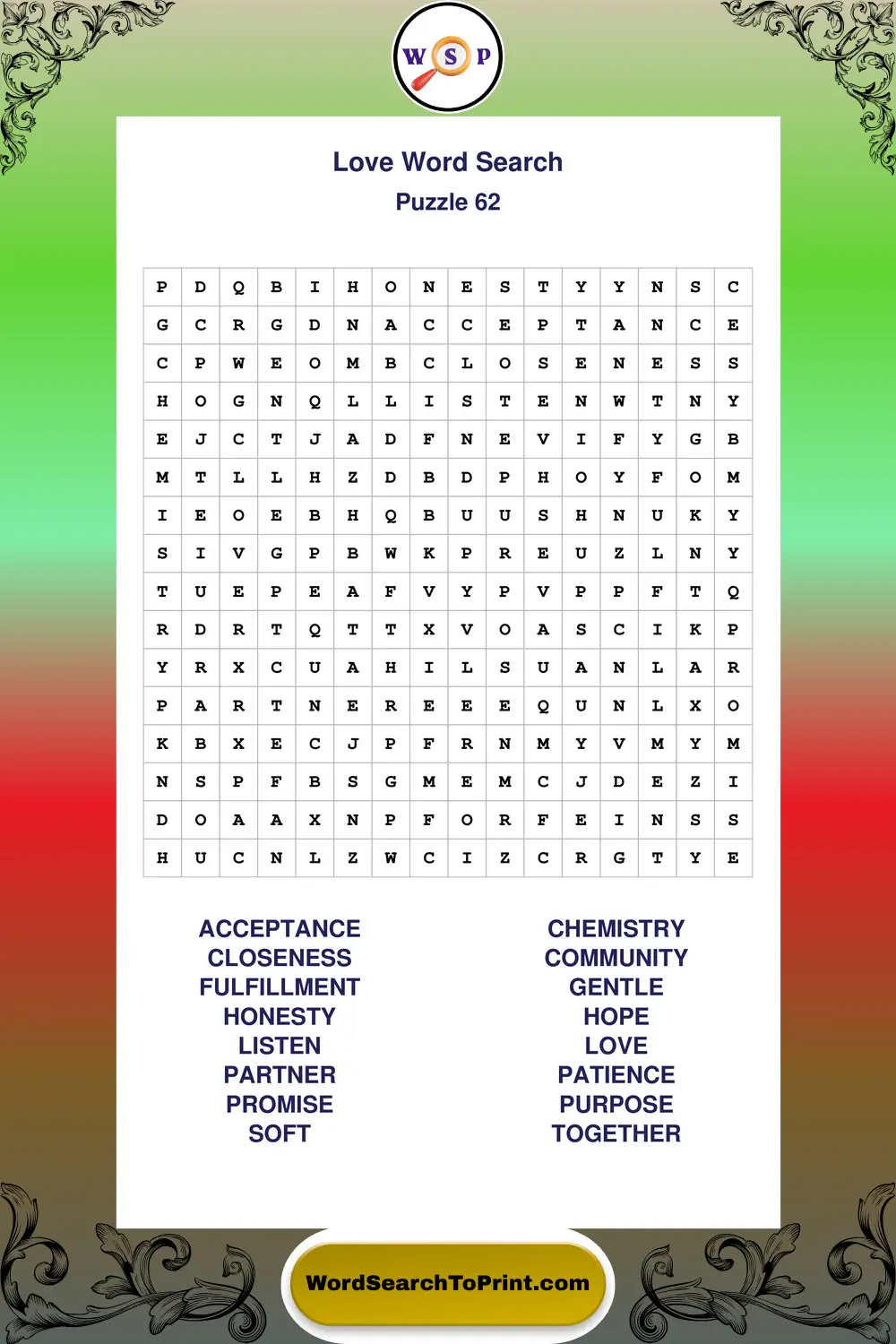 Love Word Search Puzzle 62