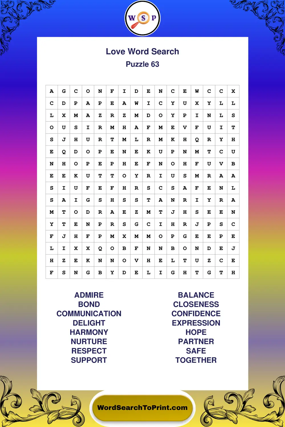 Love Word Search Puzzle 63