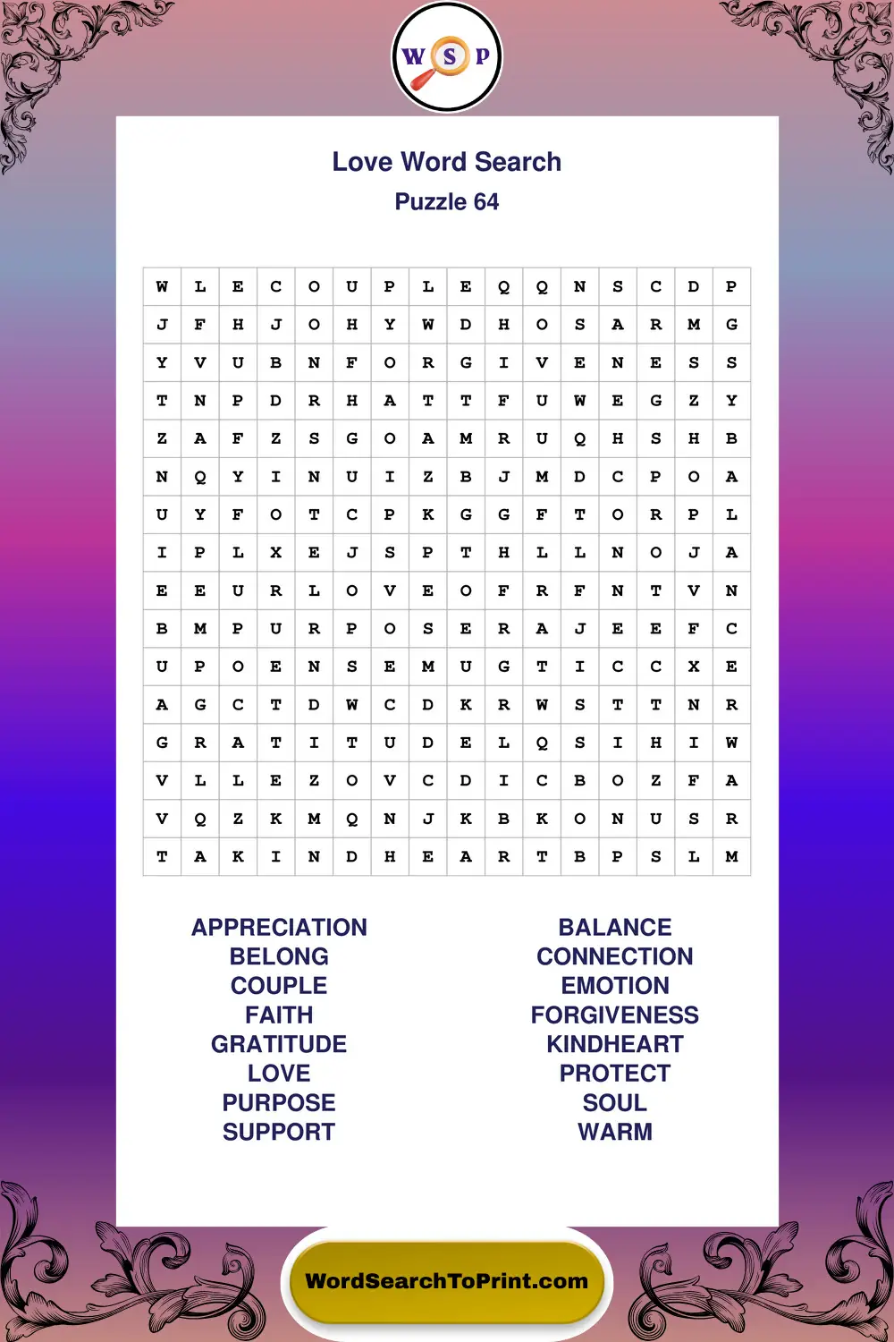 Love Word Search Puzzle 64