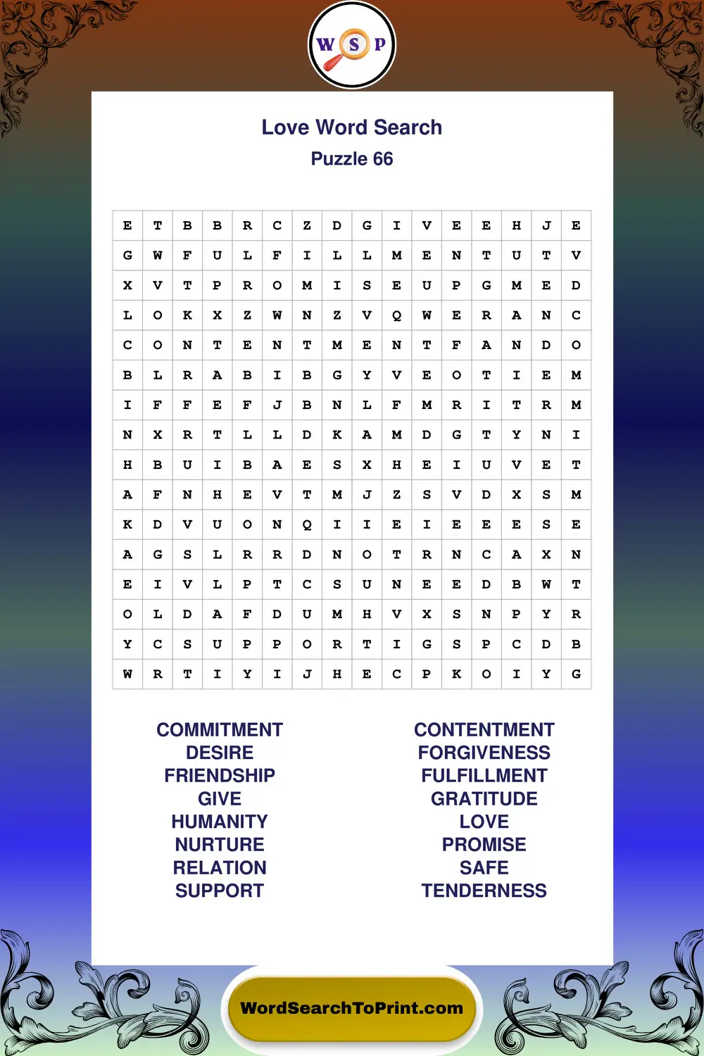 Love Word Search Puzzle 66
