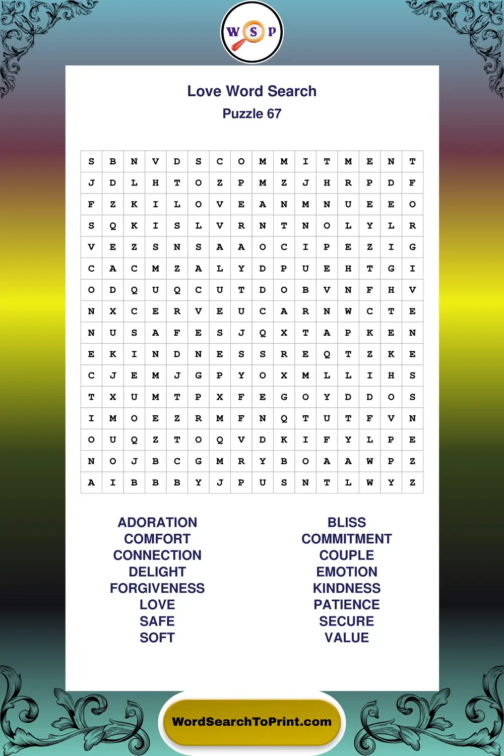 Love Word Search Puzzle 67