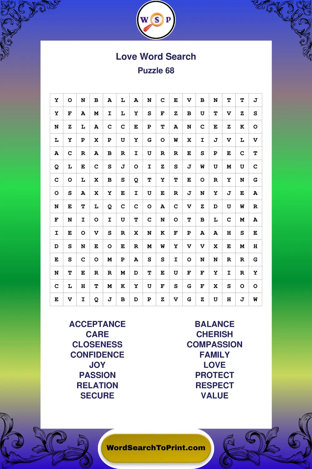 Love Word Search Puzzle 68