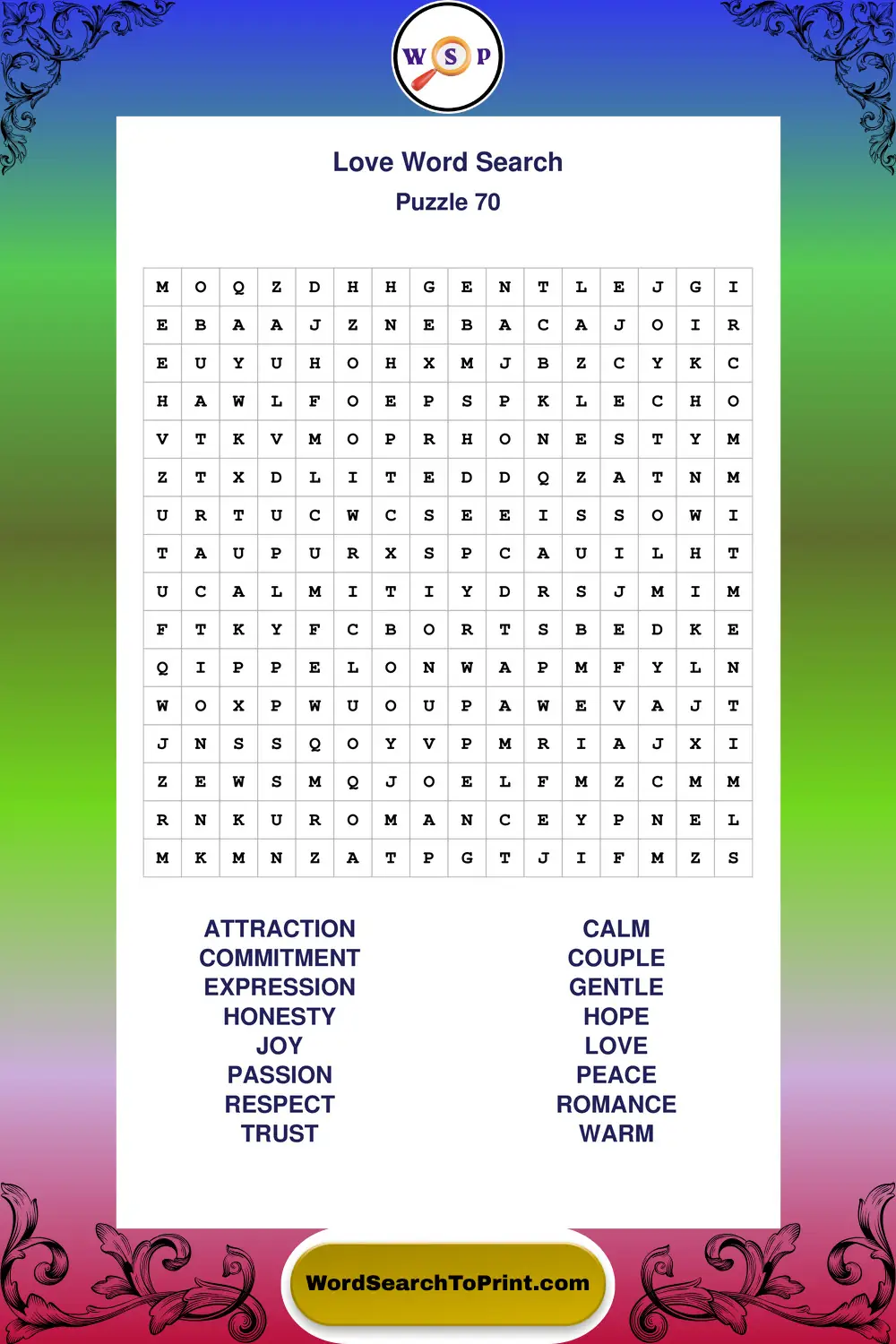 Love Word Search Puzzle 70