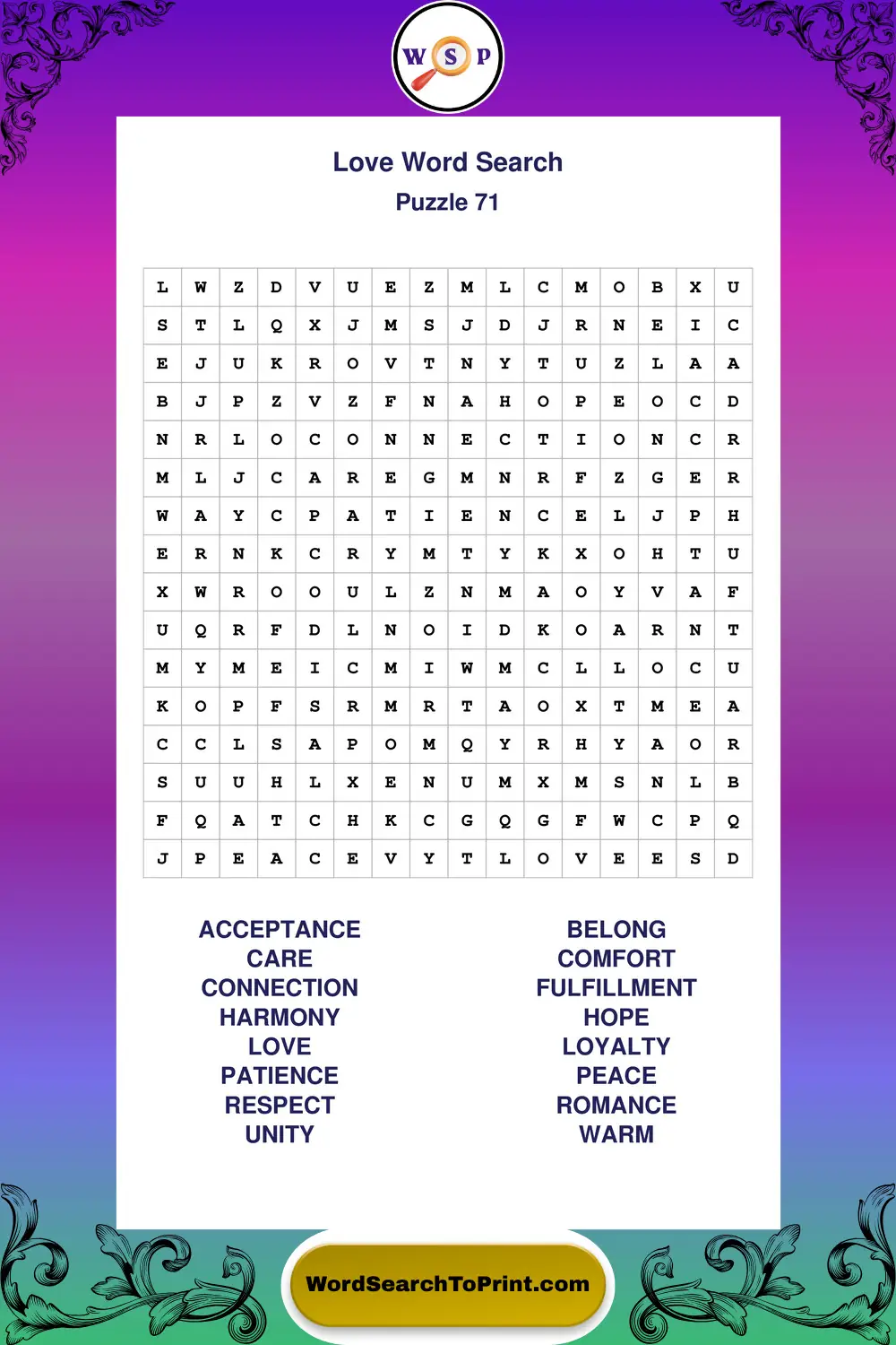 Love Word Search Puzzle 71
