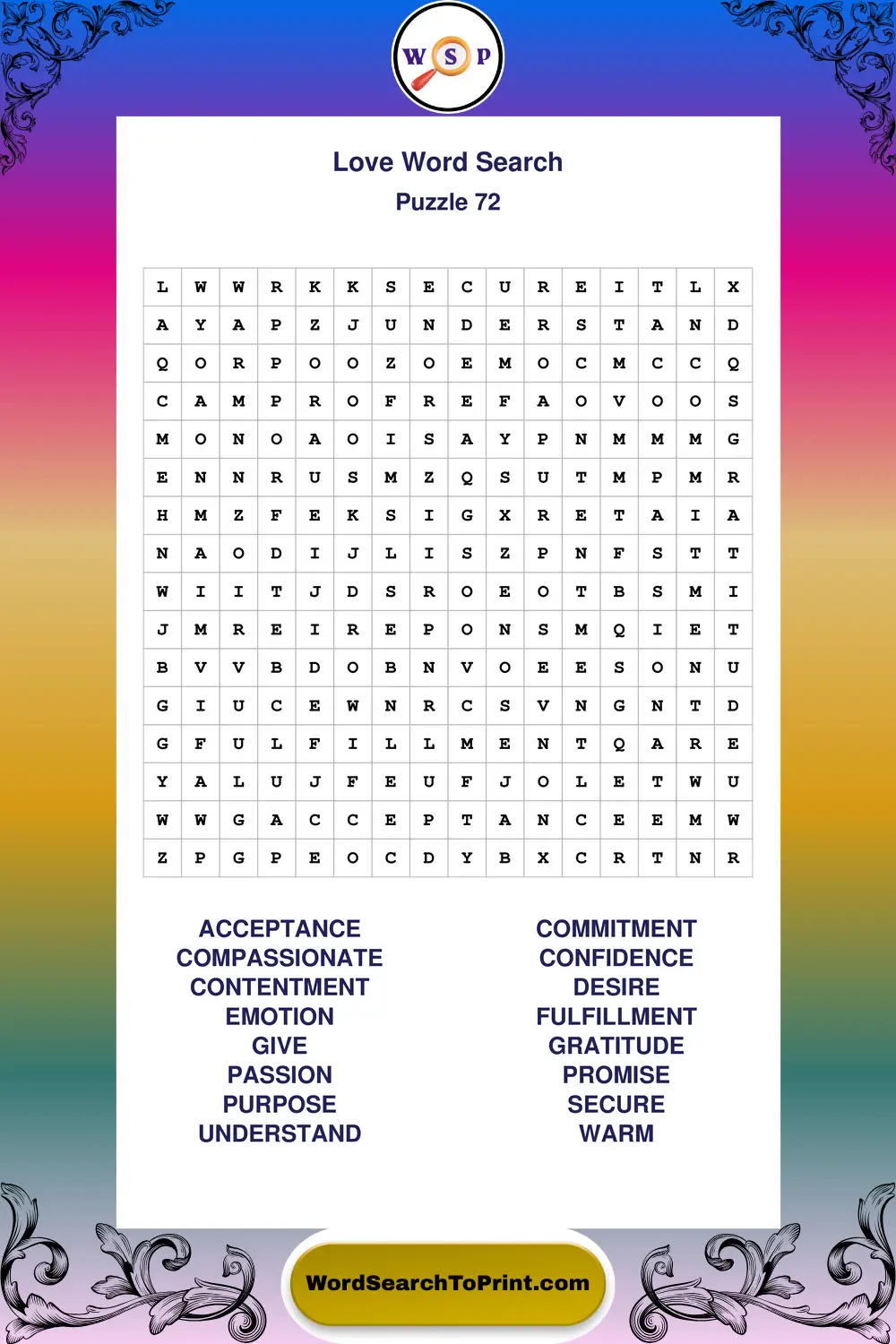 Love Word Search Puzzle 72