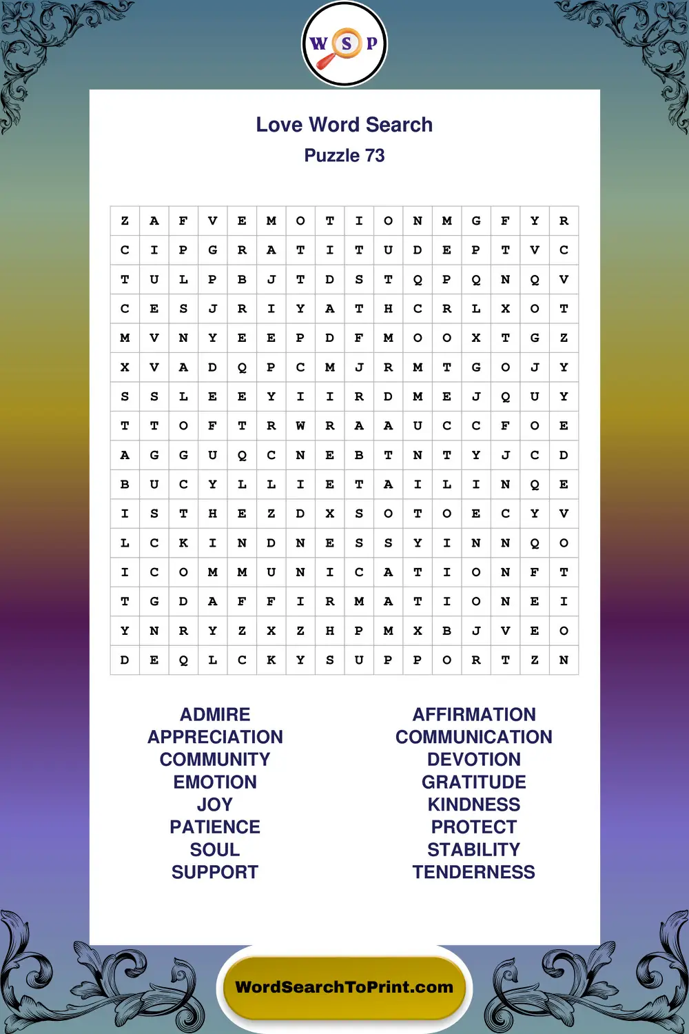 Love Word Search Puzzle 73