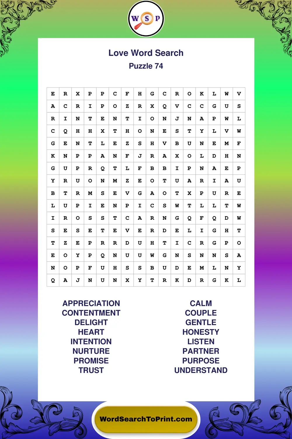 Love Word Search Puzzle 74