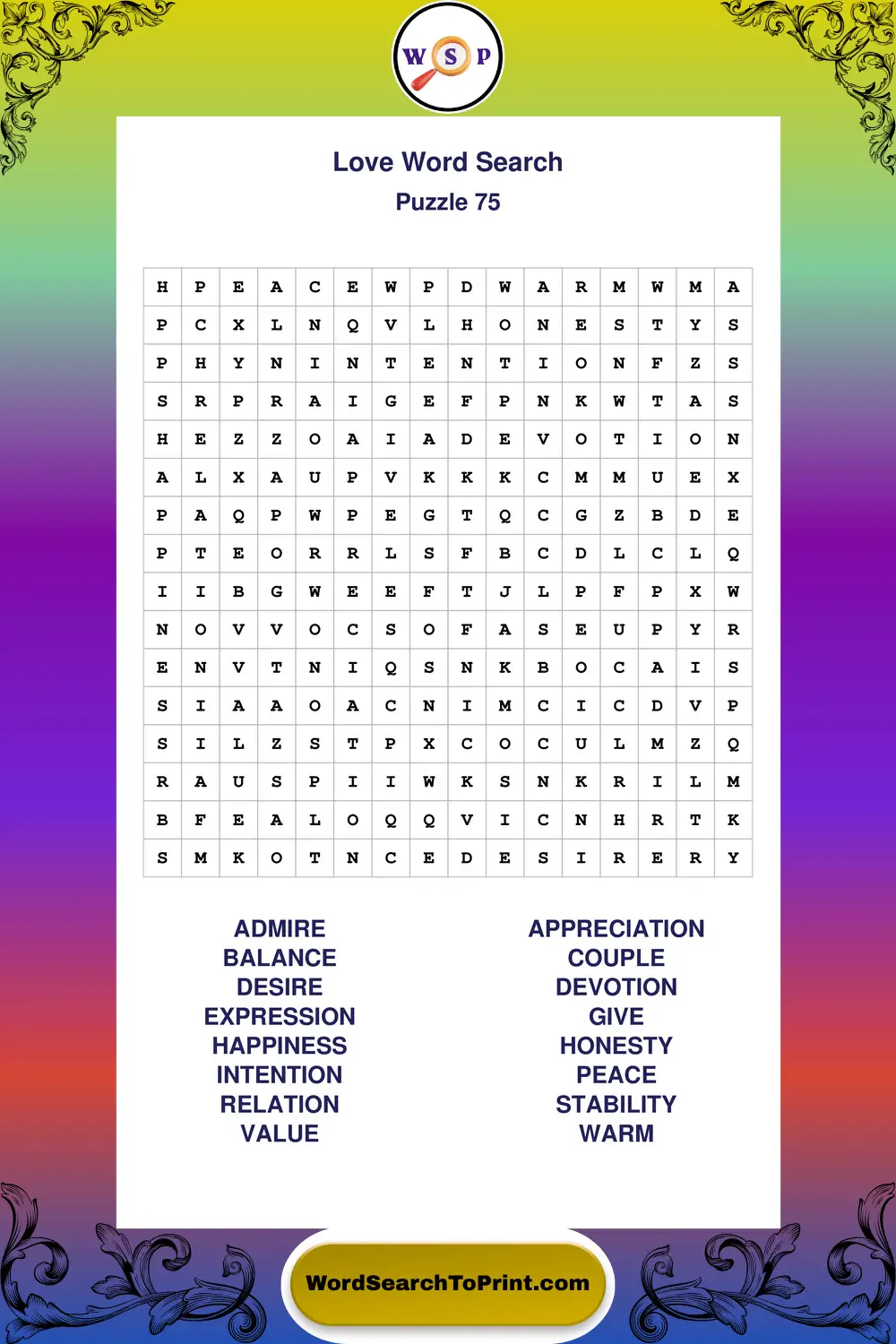 Love Word Search Puzzle 75