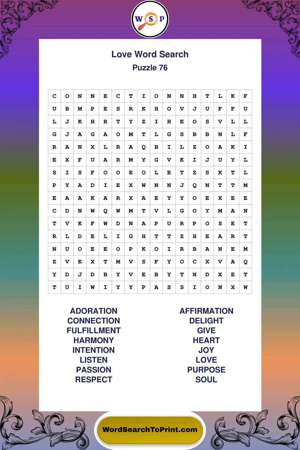 Love Word Search Puzzle 76