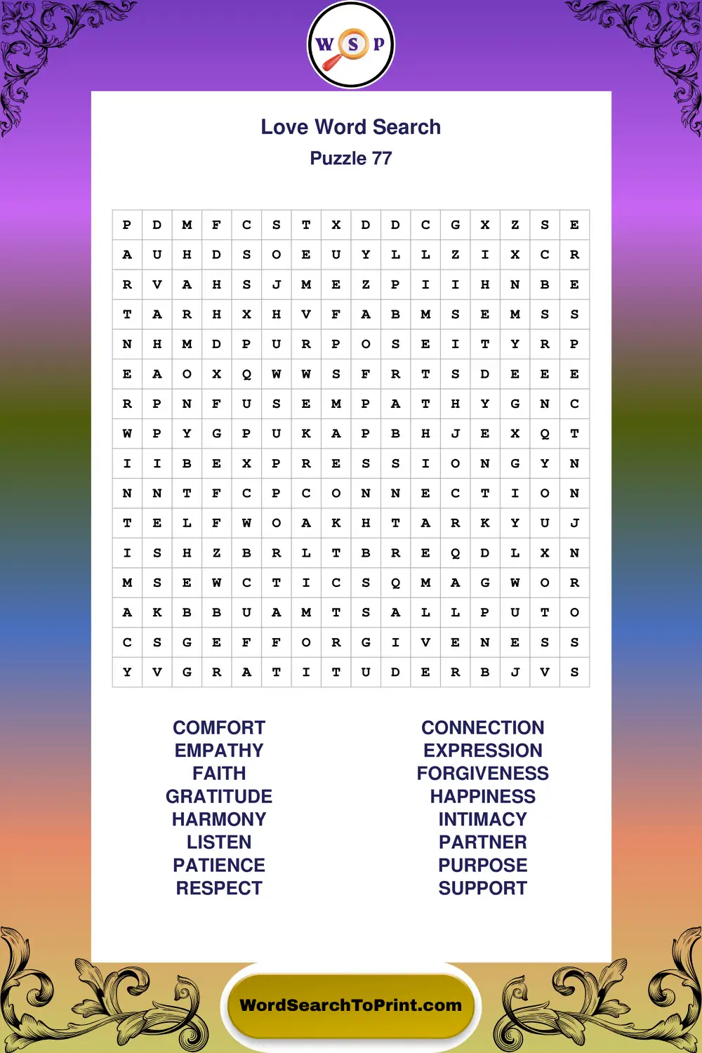 Love Word Search Puzzle 77