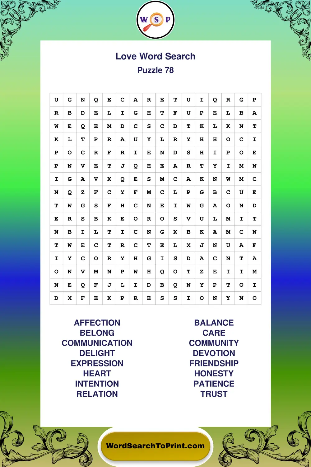 Love Word Search Puzzle 78