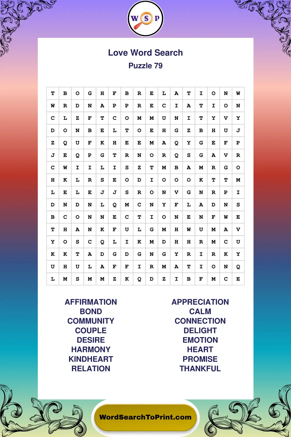 Love Word Search Puzzle 79