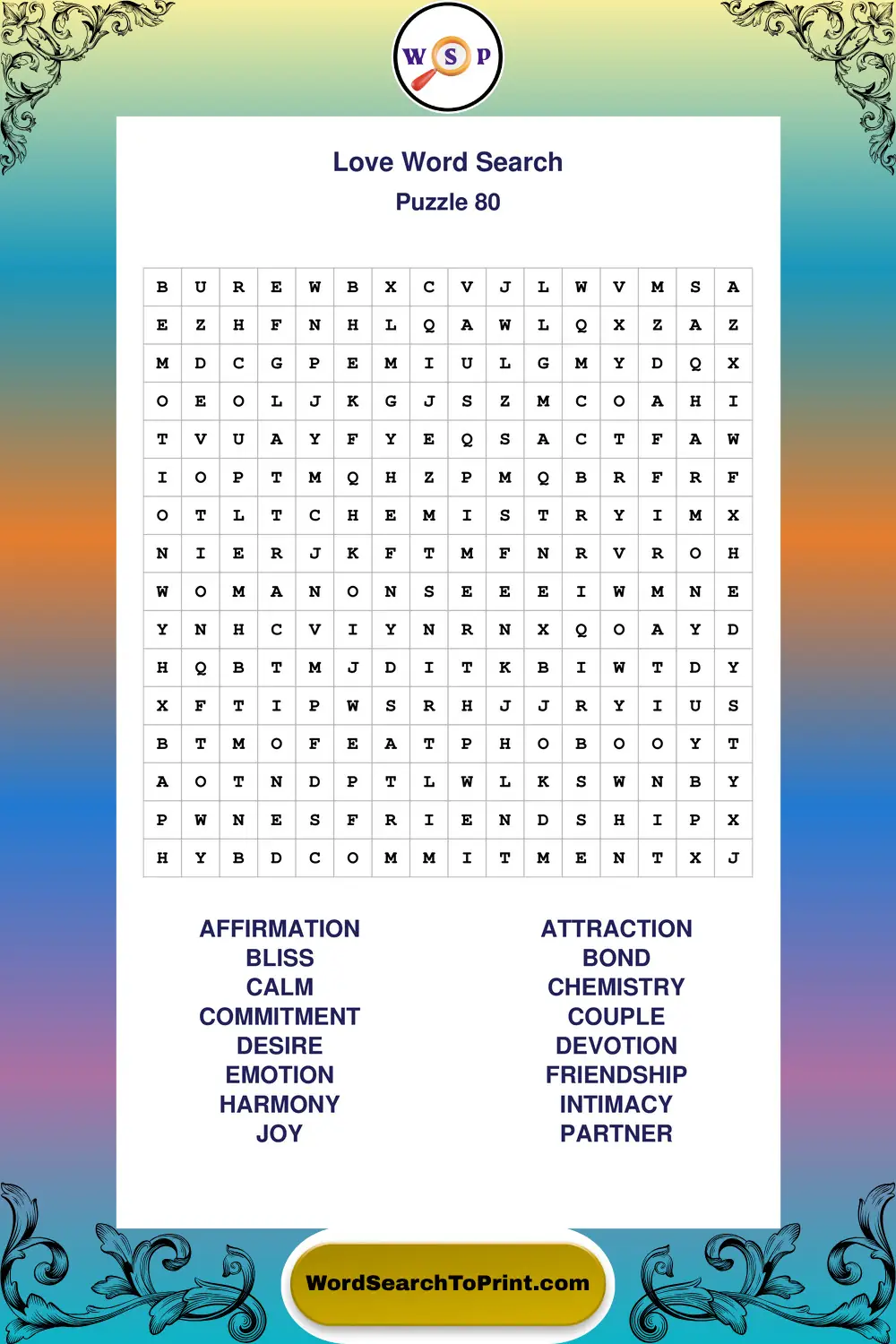 Love Word Search Puzzle 80