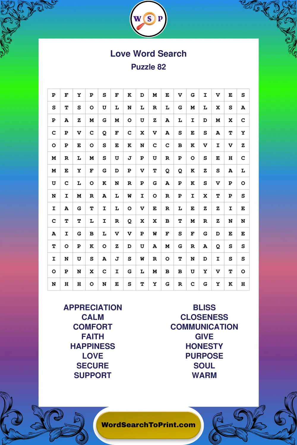 Love Word Search Puzzle 82