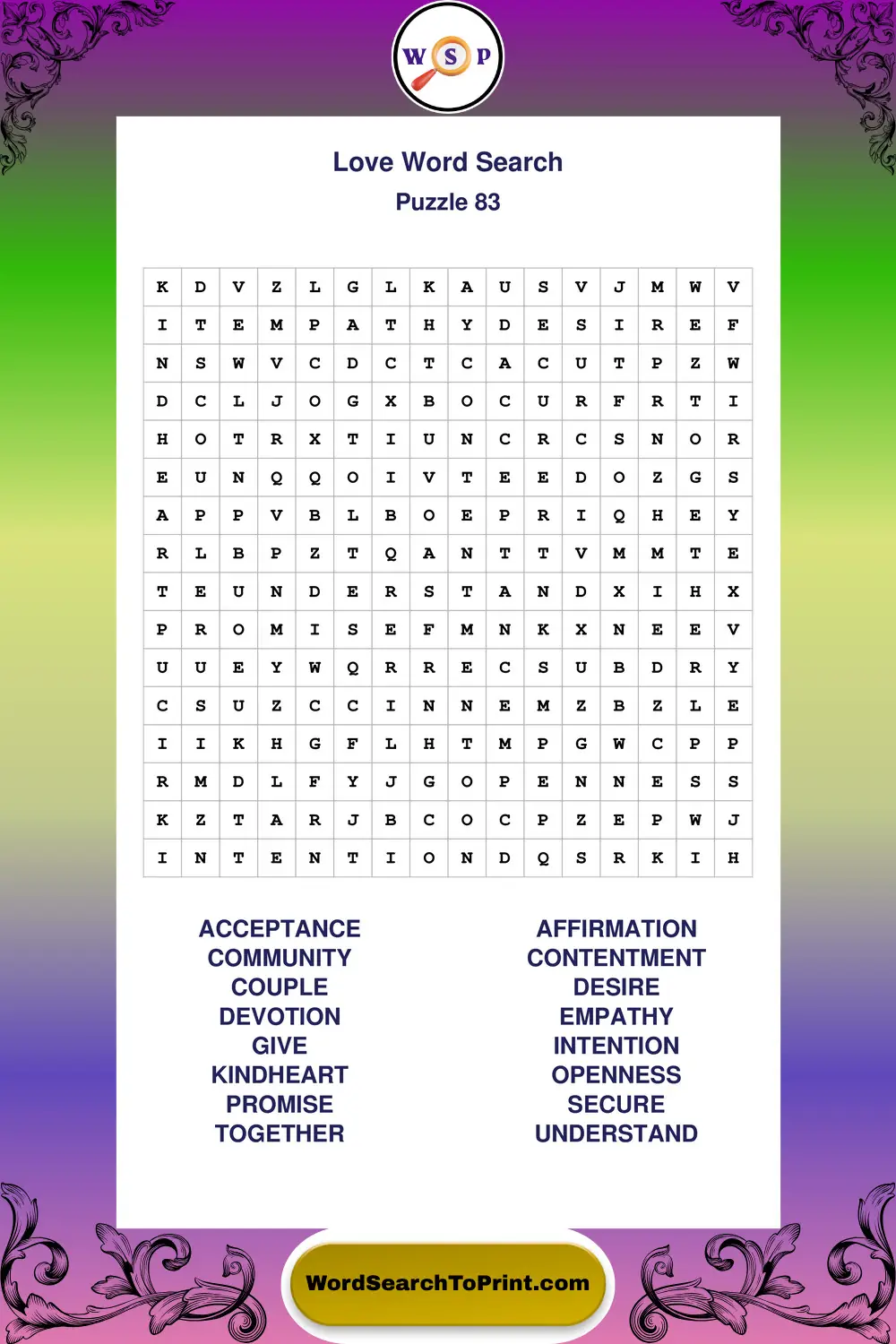 Love Word Search Puzzle 83