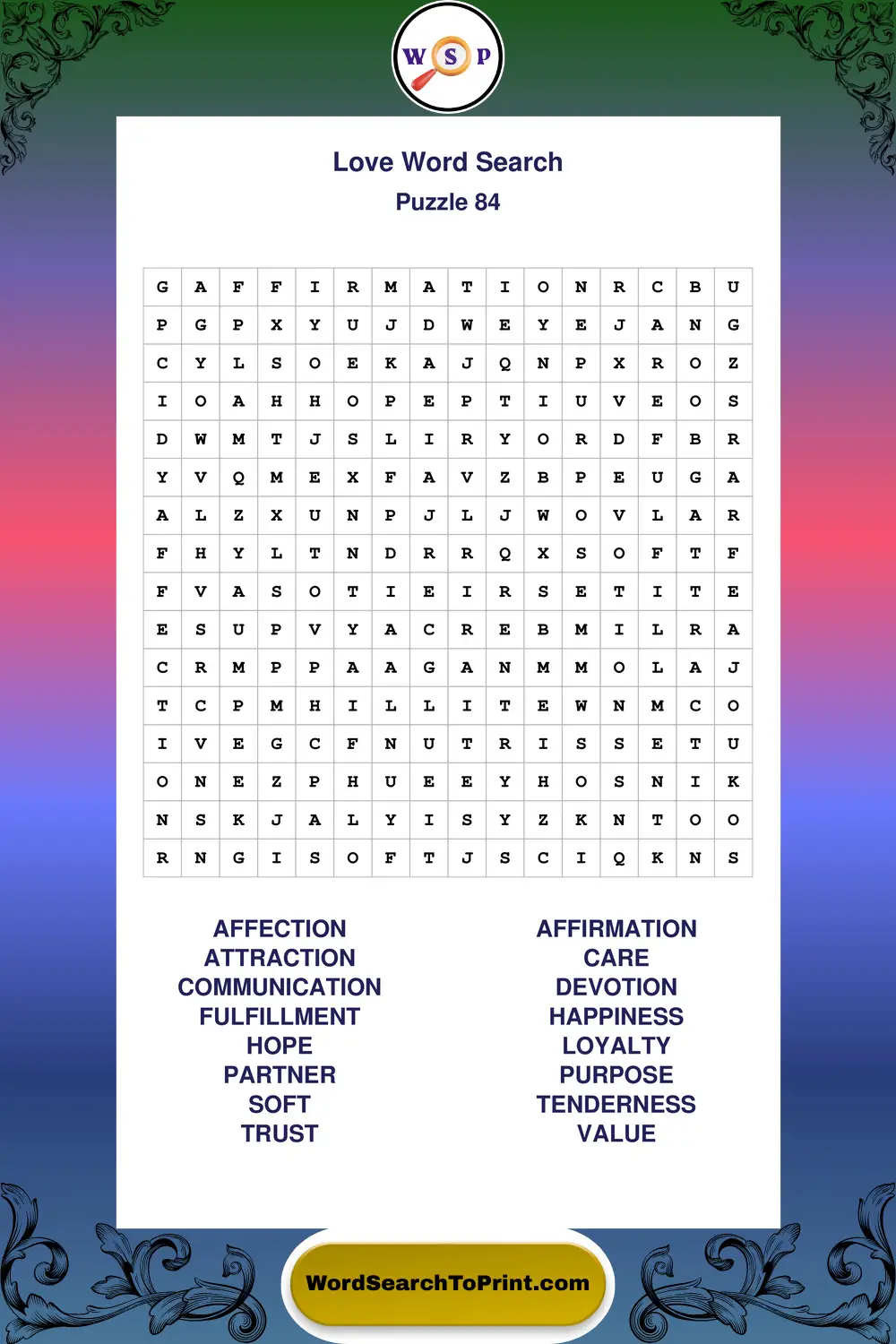 Love Word Search Puzzle 84