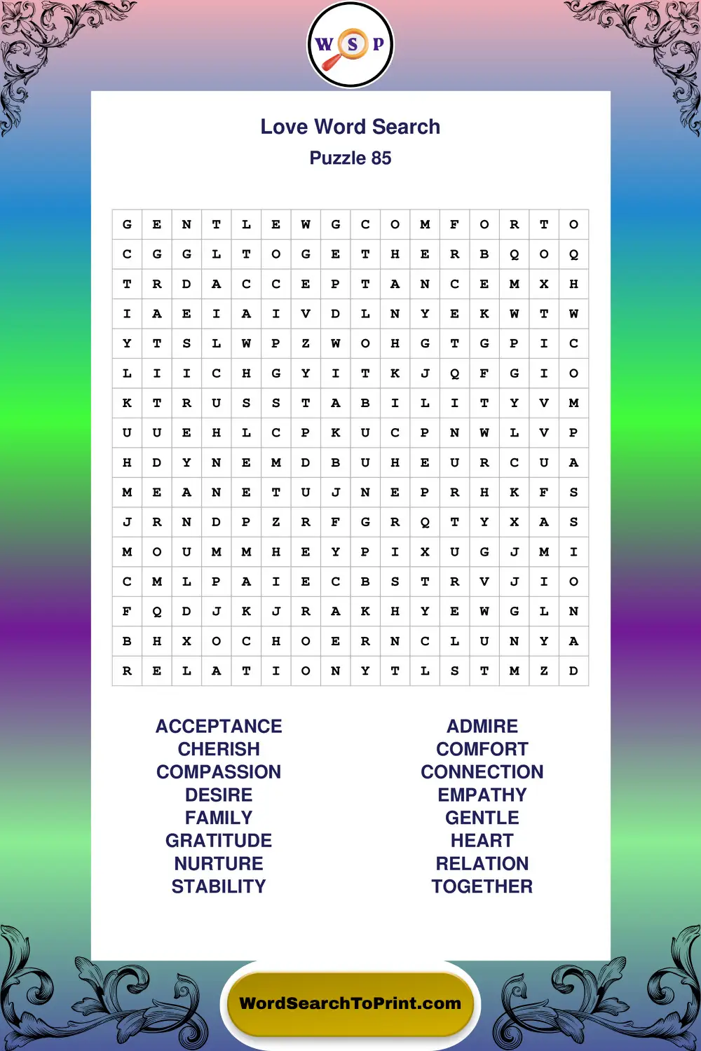 Love Word Search Puzzle 85