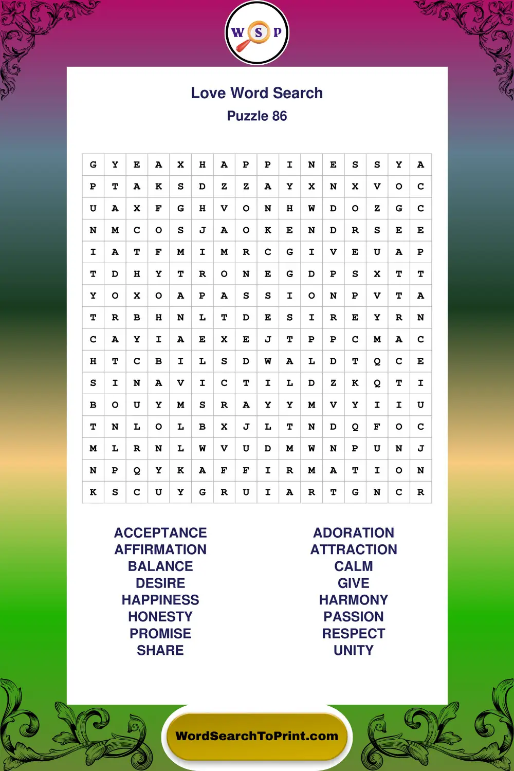 Love Word Search Puzzle 86