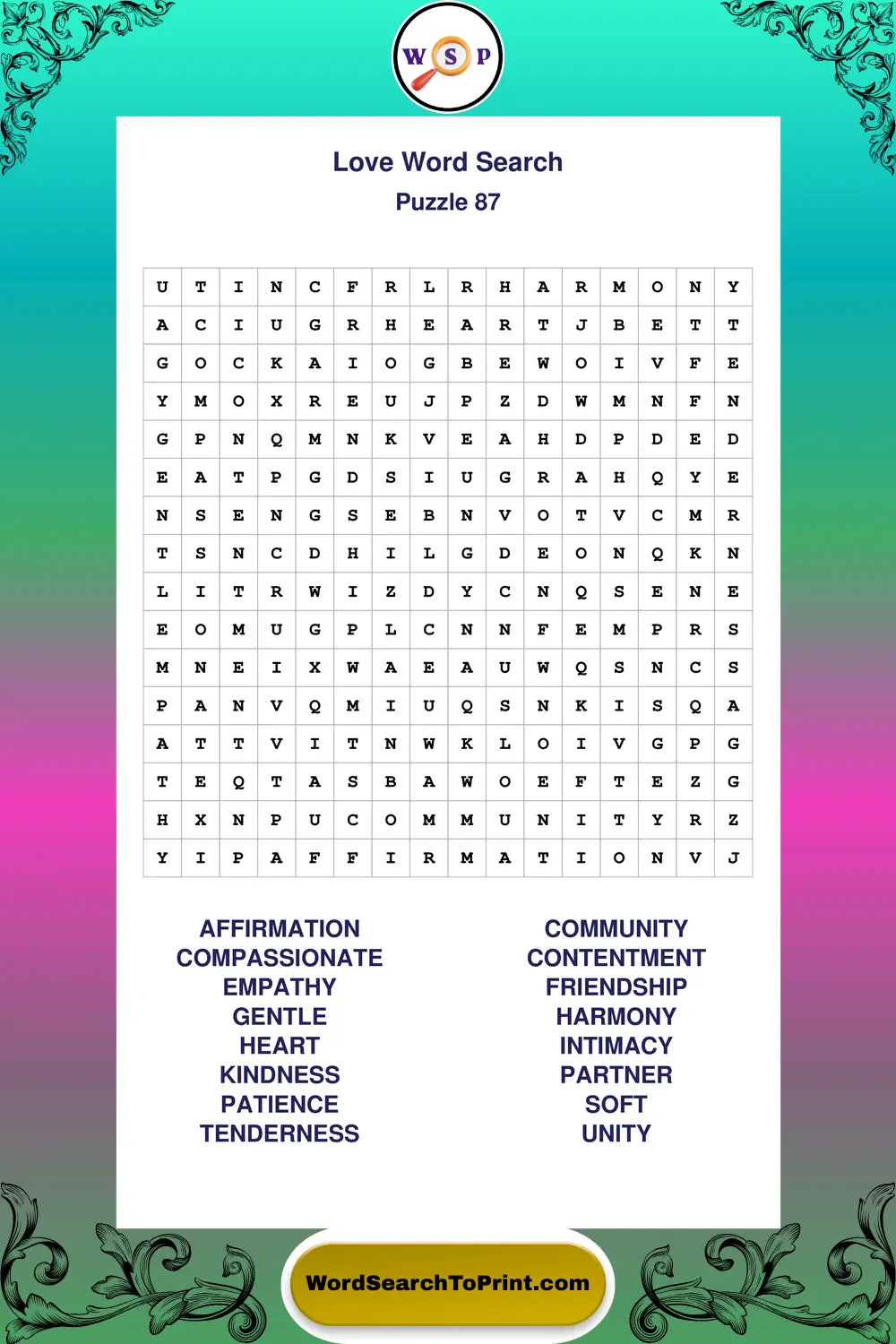 Love Word Search Puzzle 87