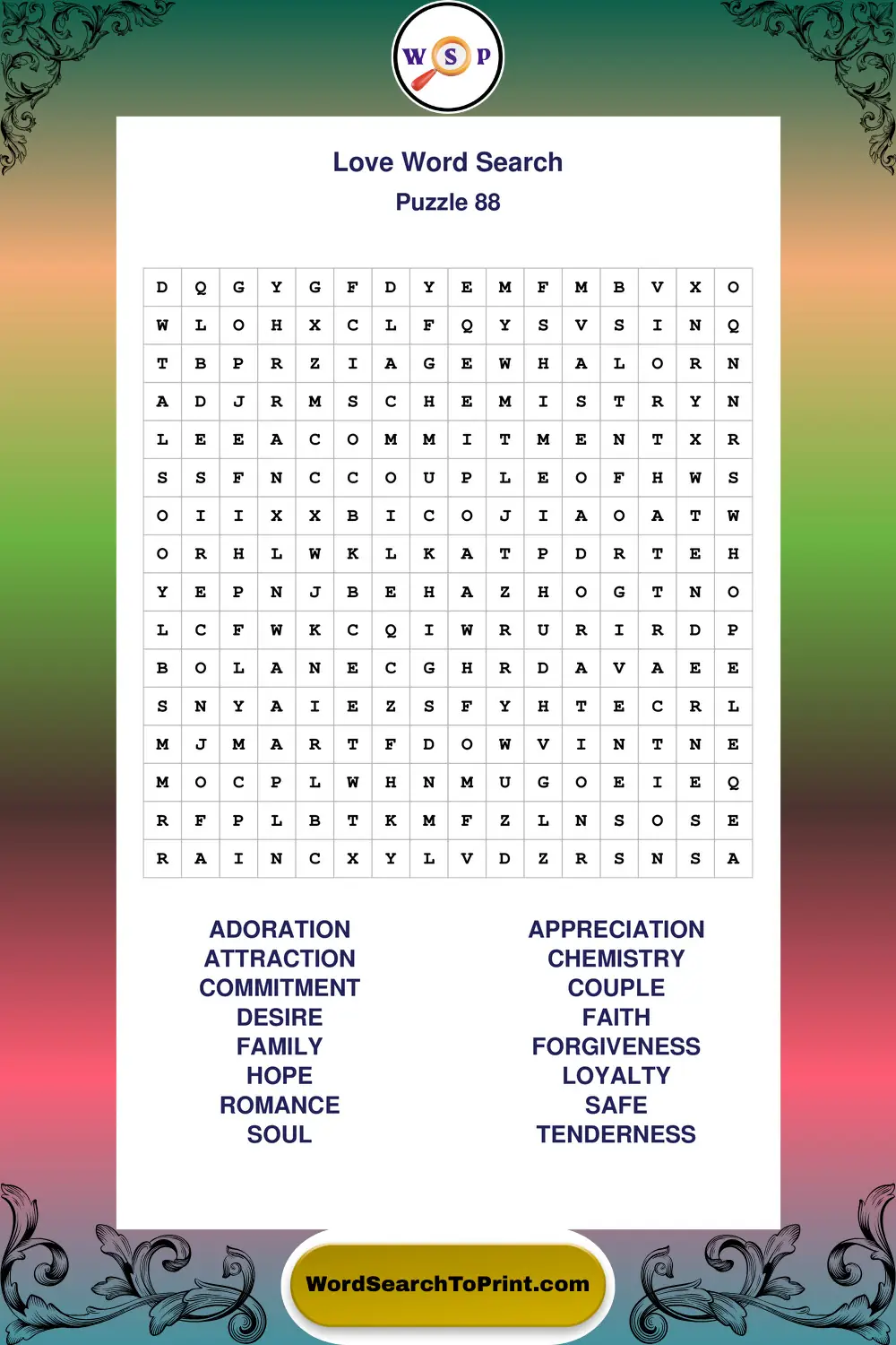 Love Word Search Puzzle 88