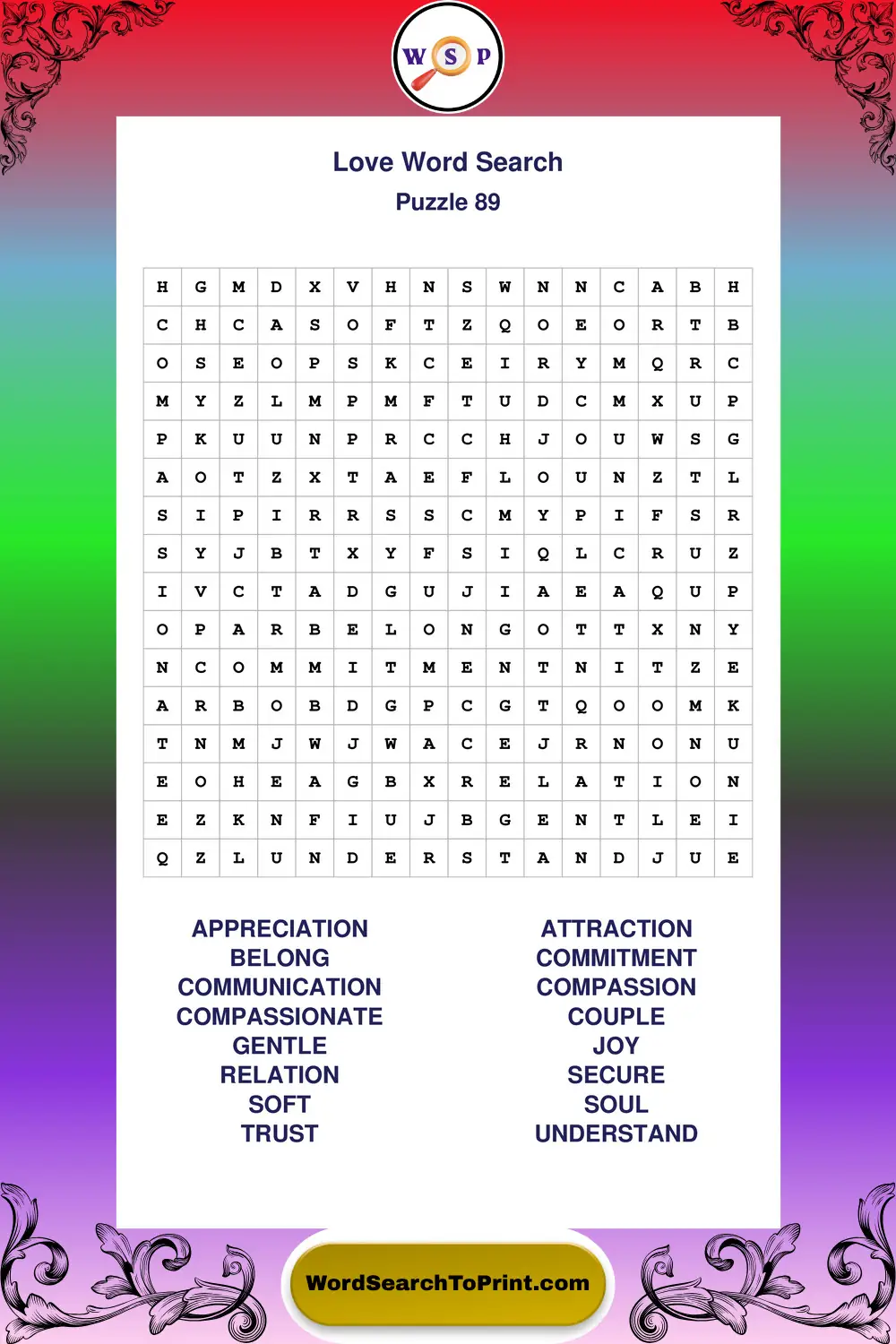 Love Word Search Puzzle 89
