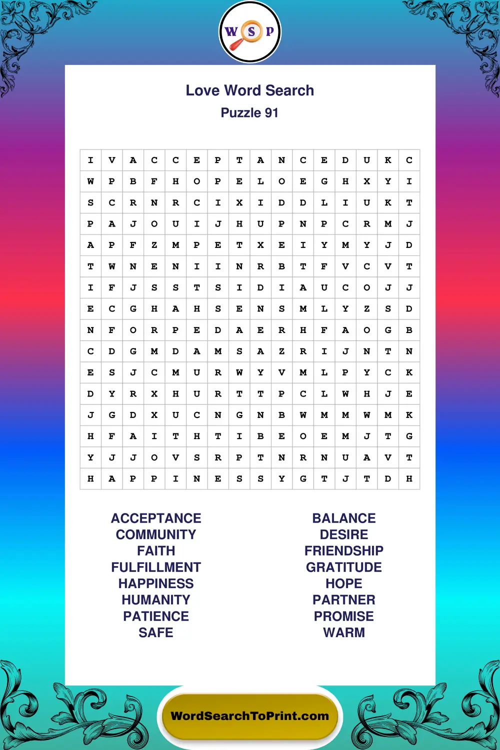 Love Word Search Puzzle 91