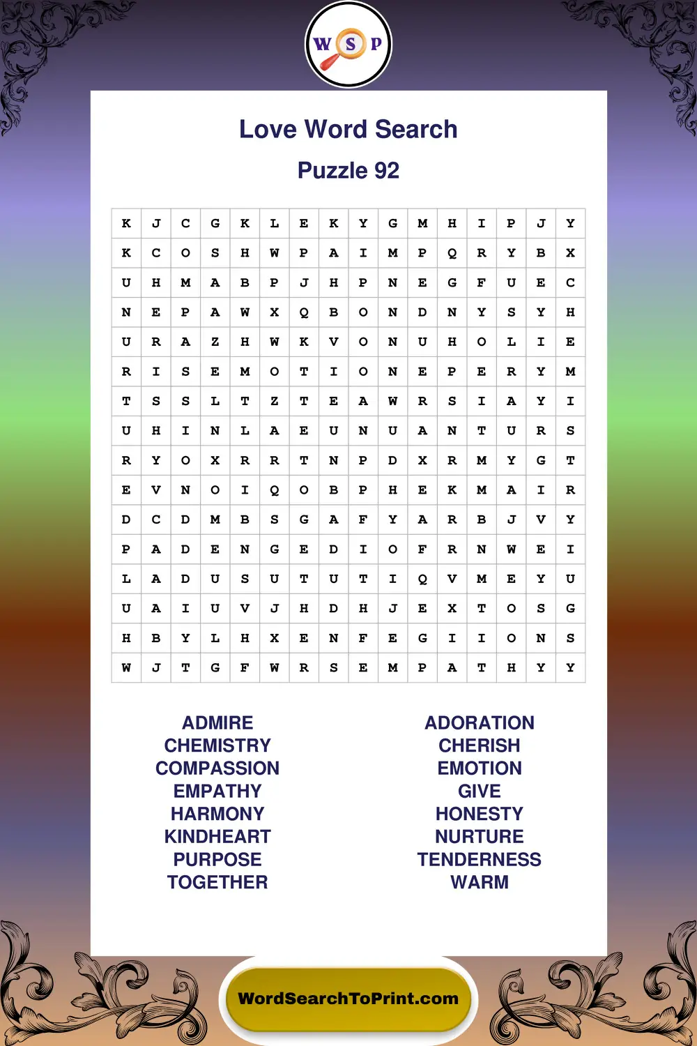 Love Word Search Puzzle 92