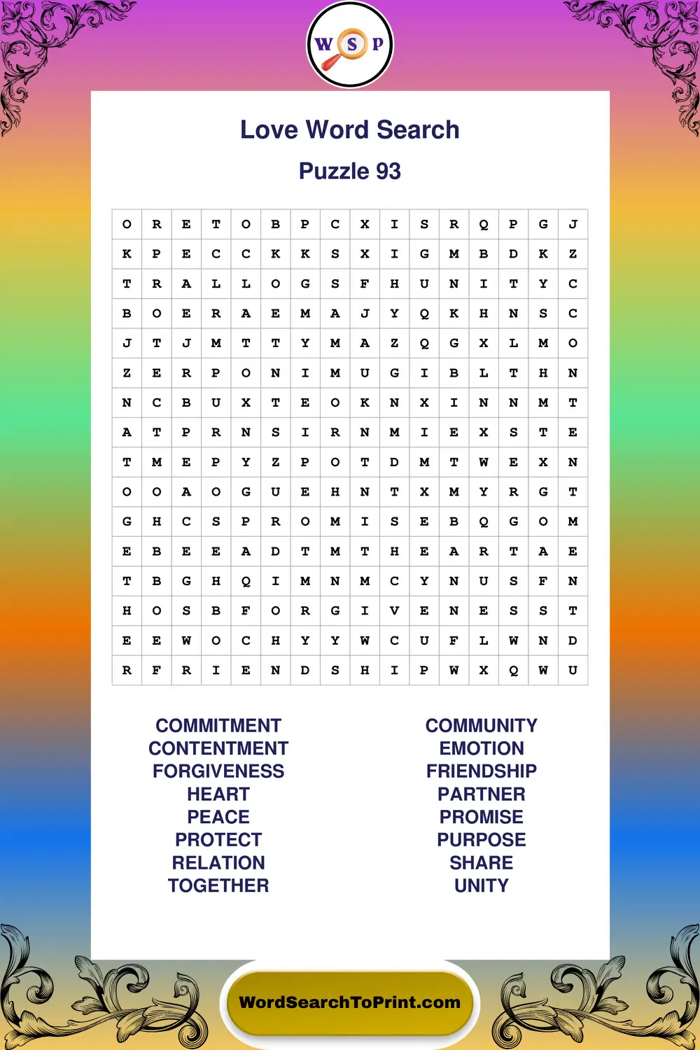Love Word Search Puzzle 93