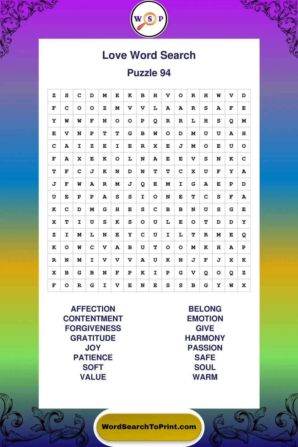 Love Word Search Puzzle 94