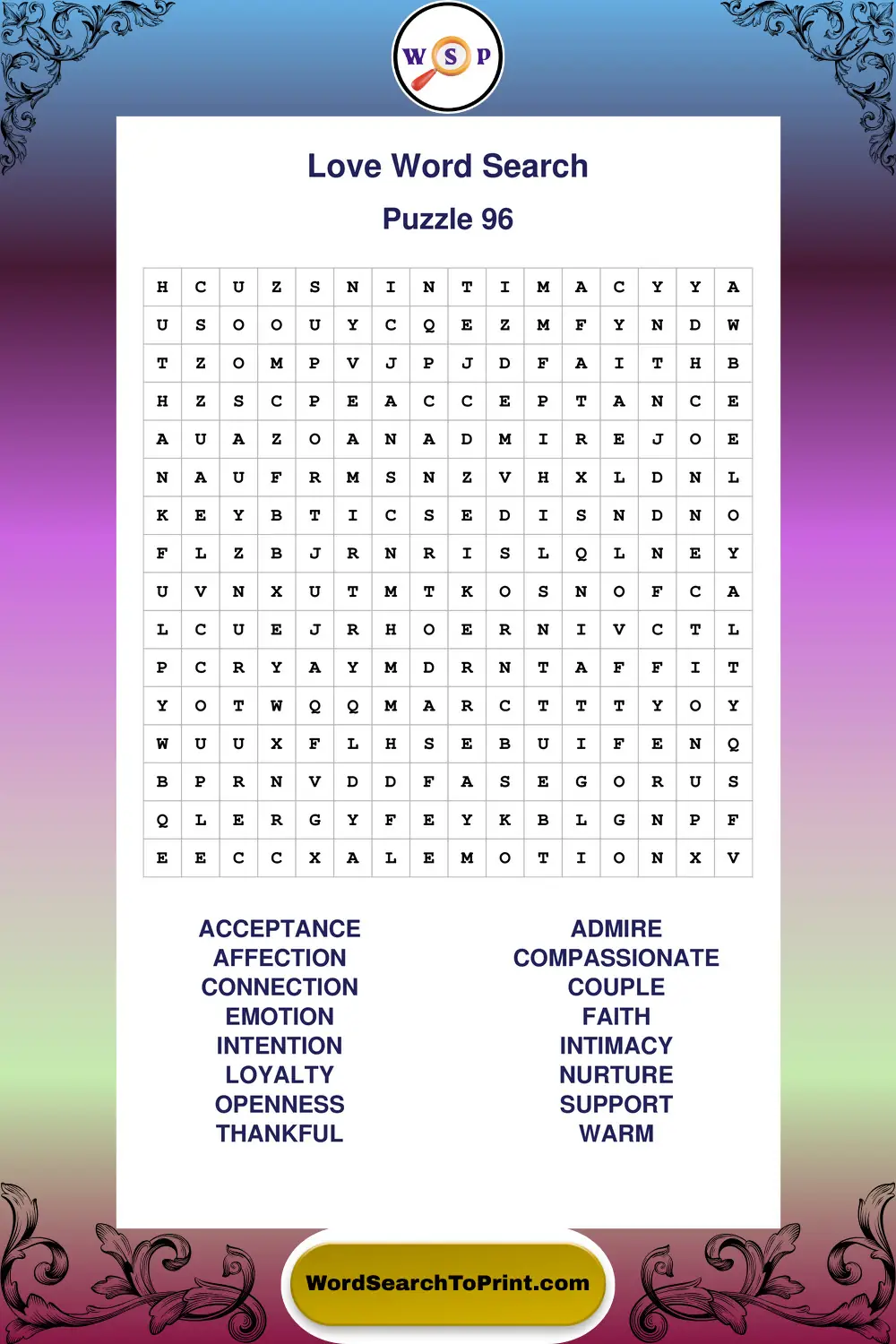 Love Word Search Puzzle 96