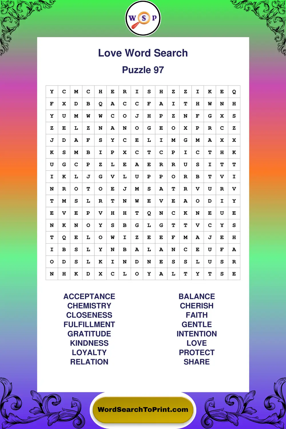 Love Word Search Puzzle 97