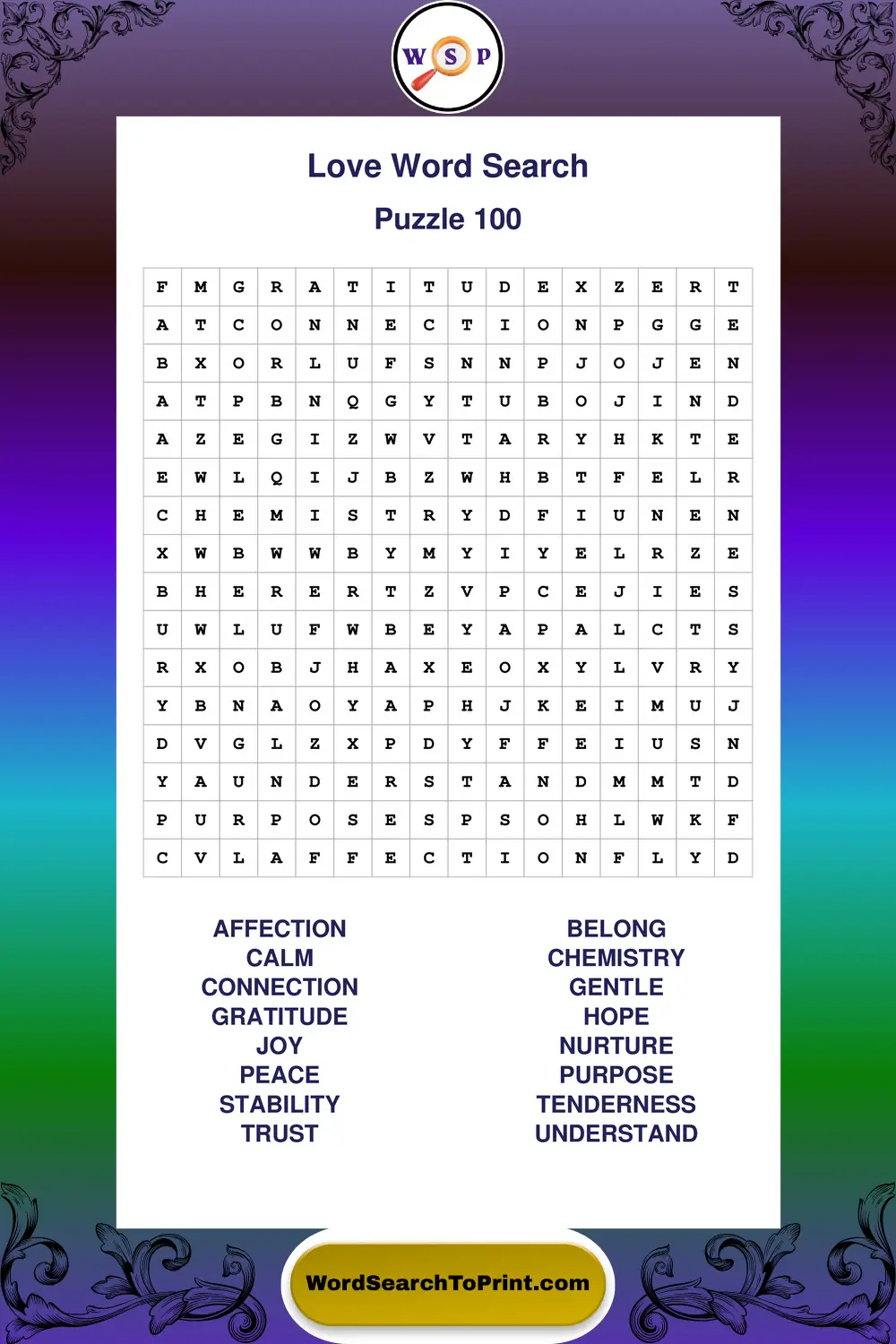 Love Word Search Puzzle 100