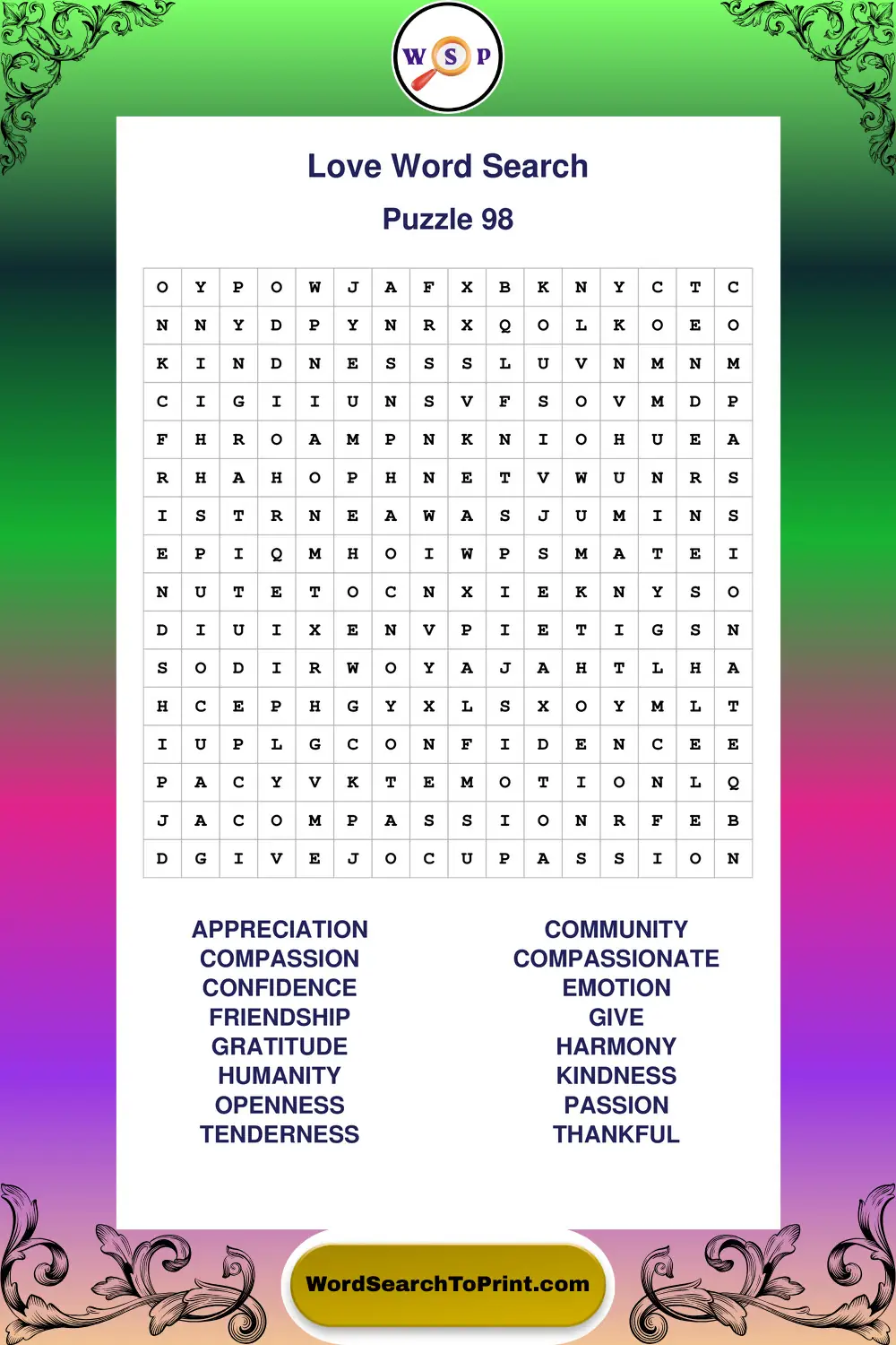 Love Word Search Puzzle 98