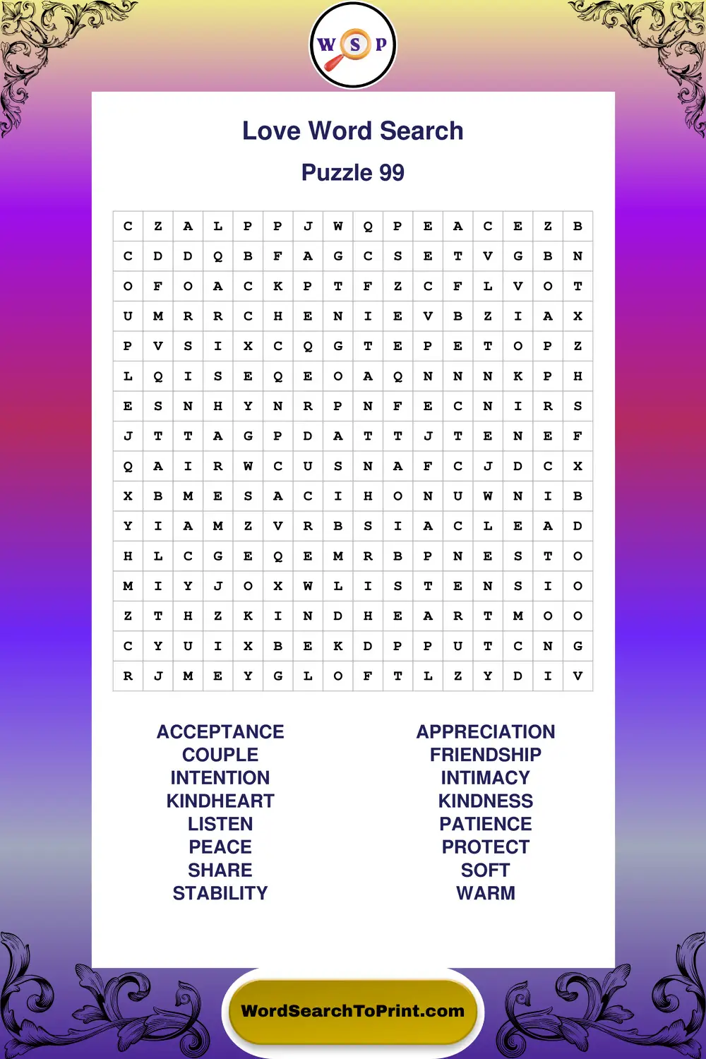 Love Word Search Puzzle 99