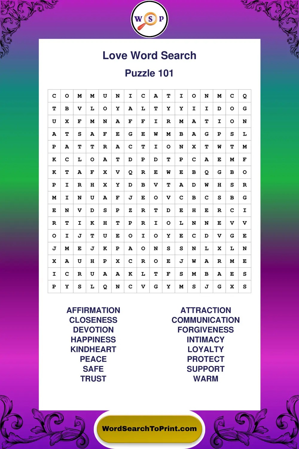 Love Word Search Puzzle 101
