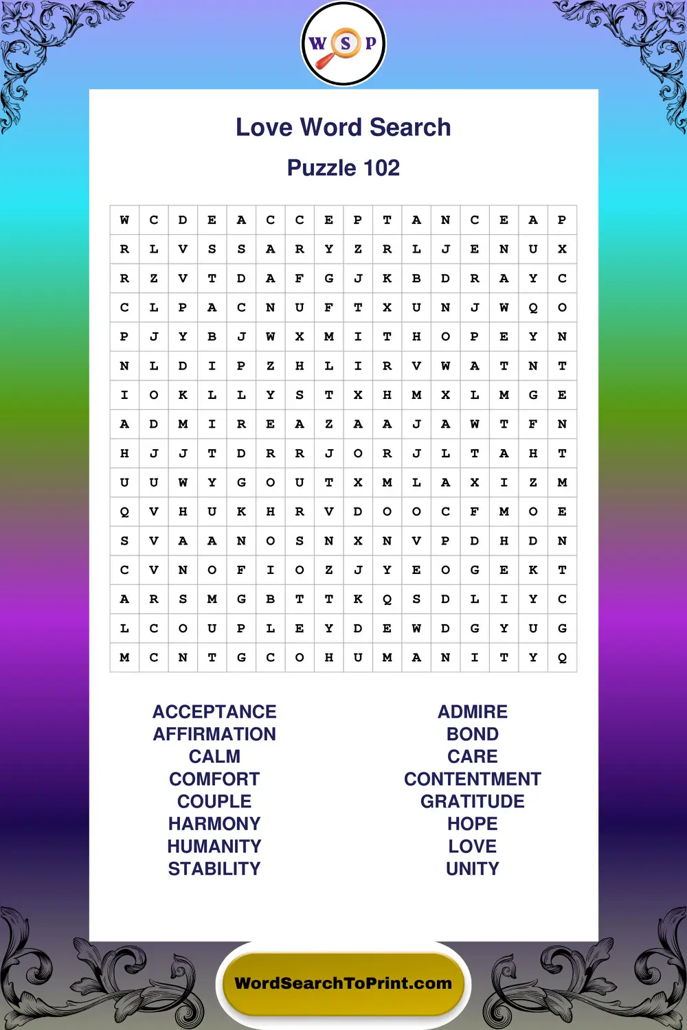 Love Word Search Puzzle 102