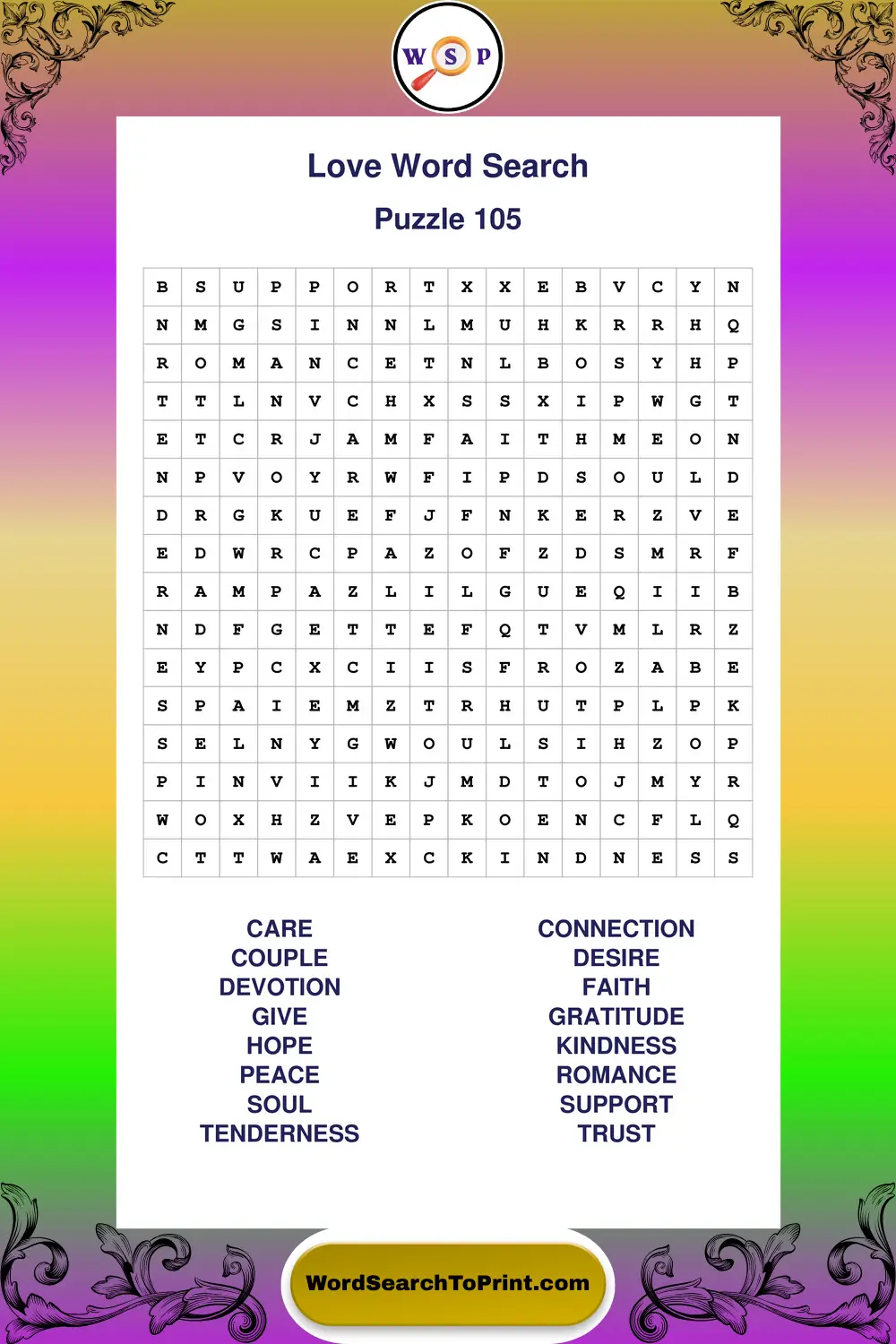 Love Word Search Puzzle 105