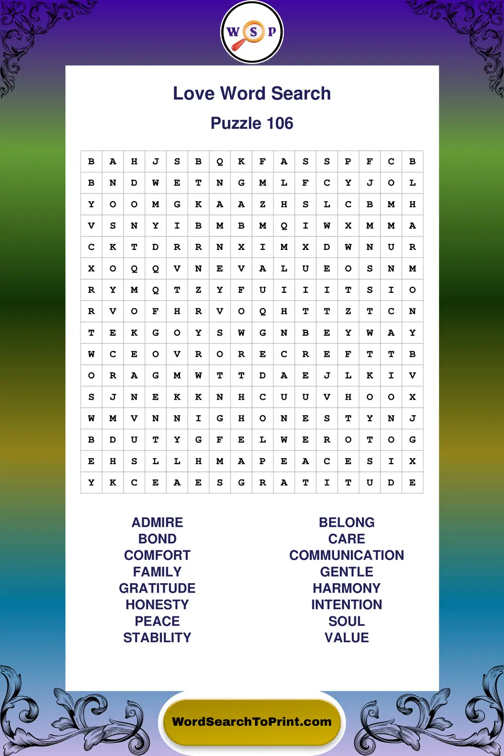 Love Word Search Puzzle 106