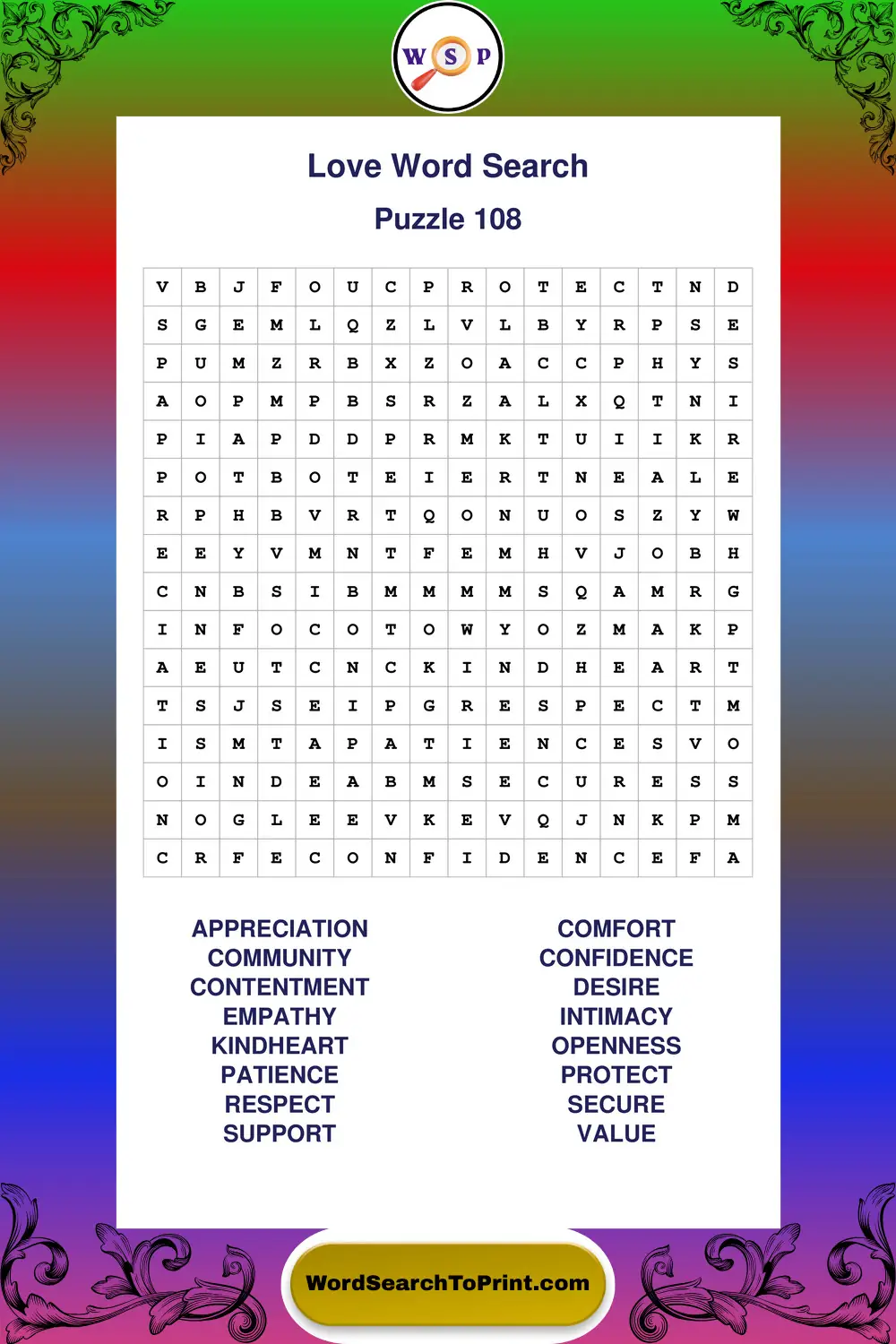Love Word Search Puzzle 108