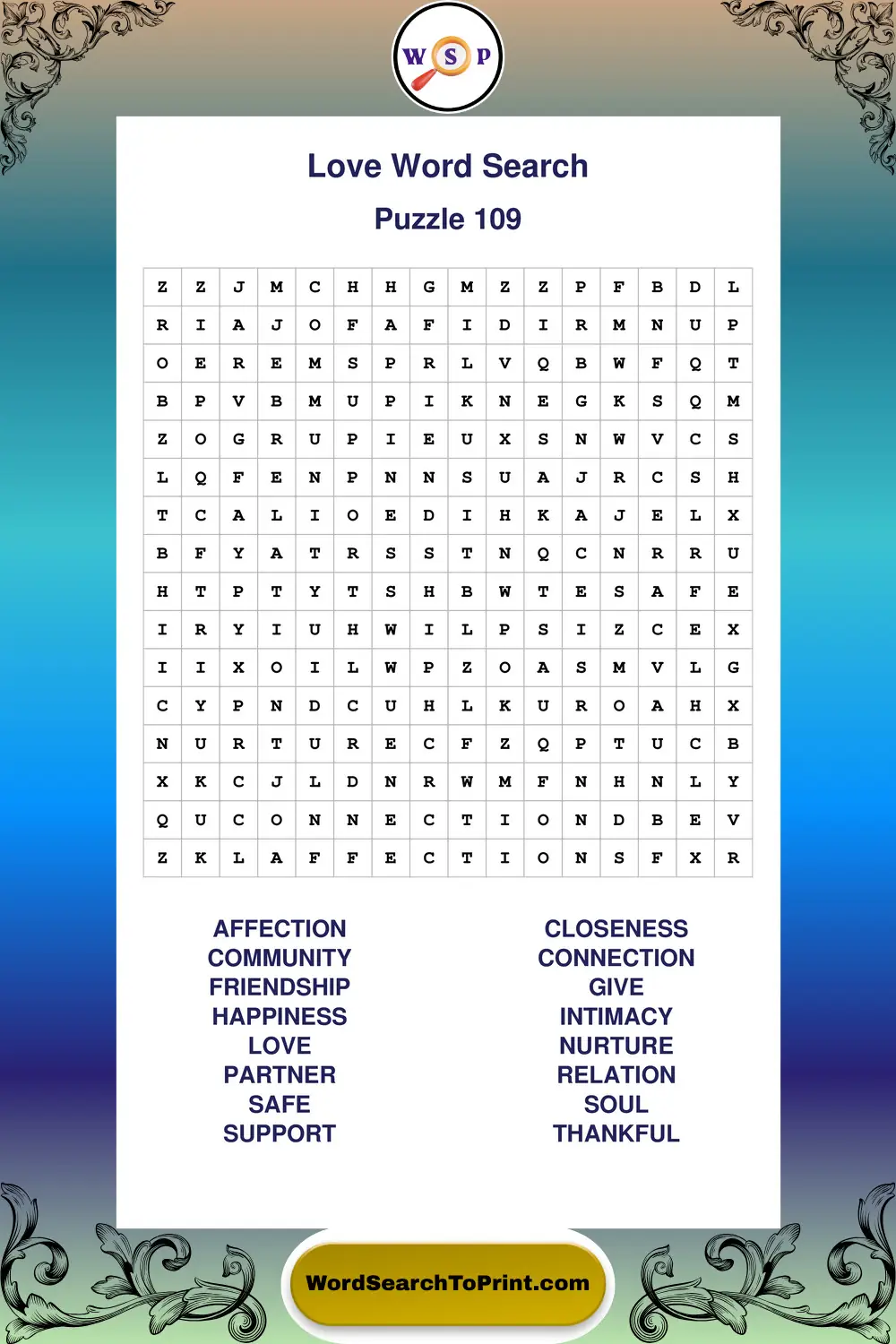 Love Word Search Puzzle 109