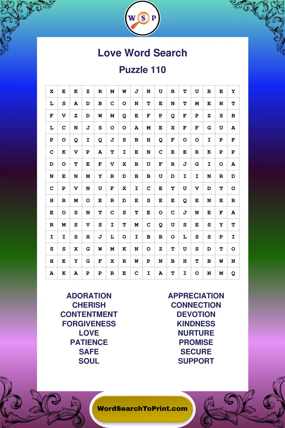 Love Word Search Puzzle 110